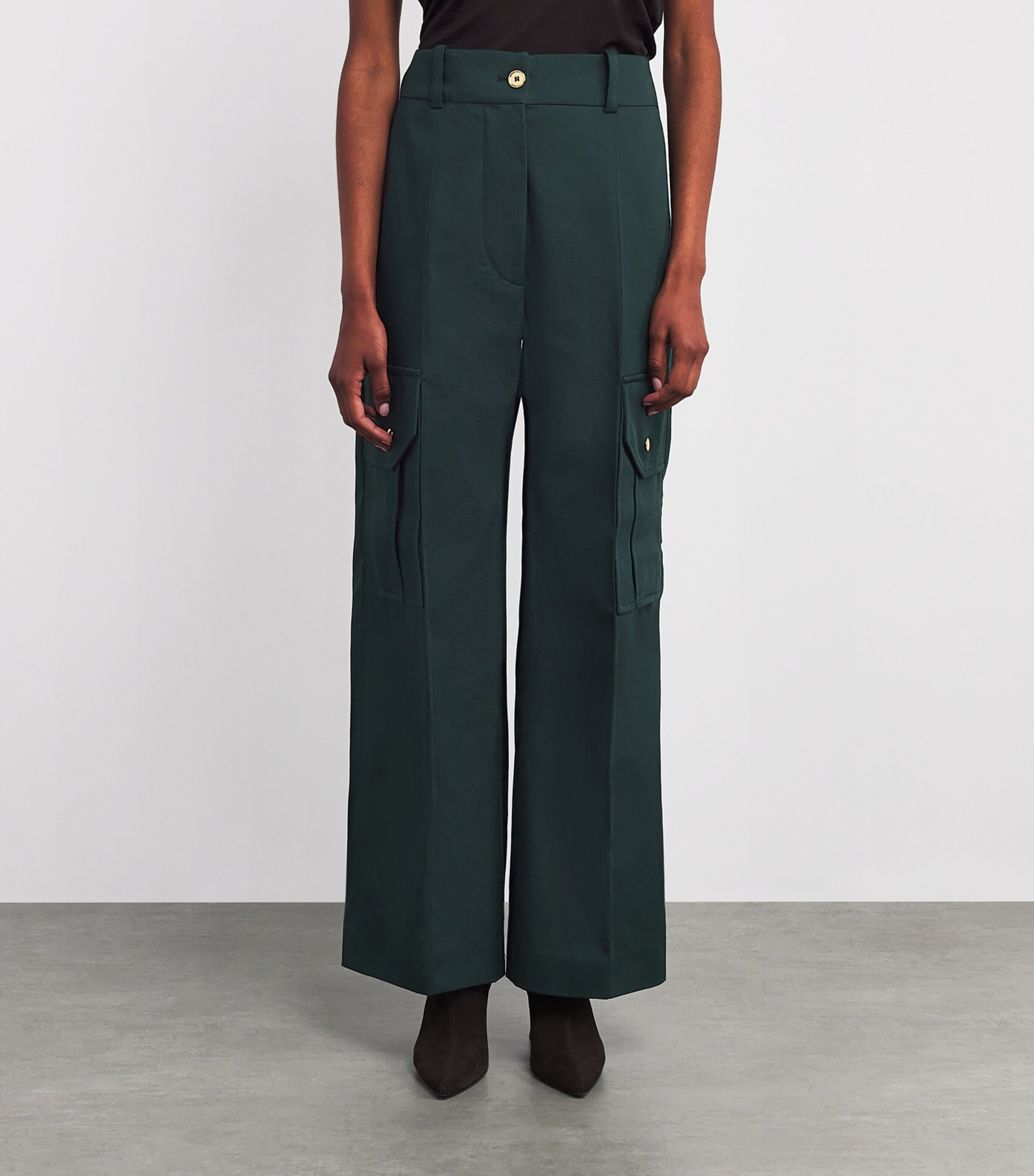 Patou Womens Flared Cargo Trousers Garden Green Image 3