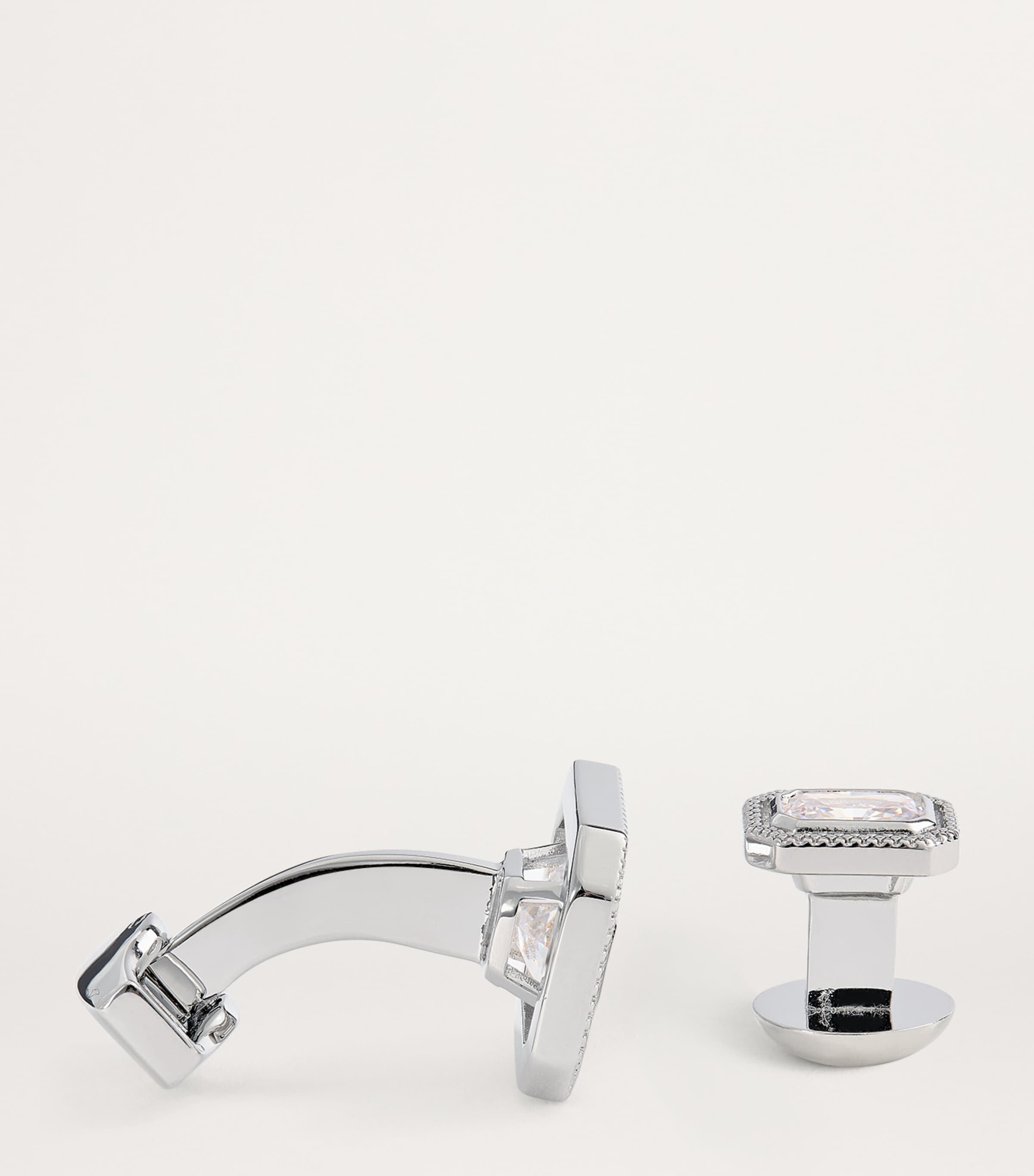 Rhodium-Plated Halo Cufflink and Studs Set SILVER Image 4