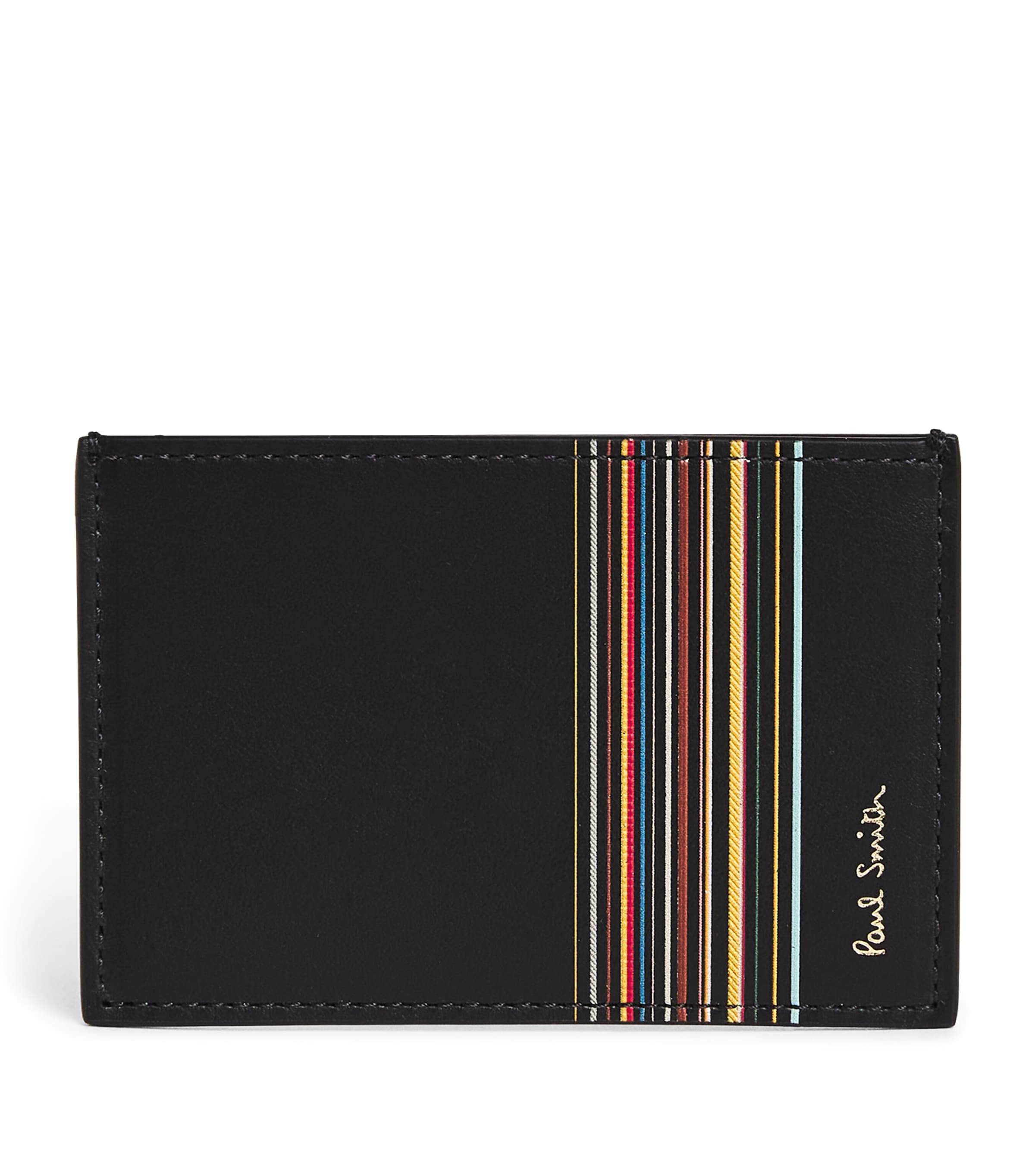 Shop Paul Smith Leather Stripe Card Holder In Black