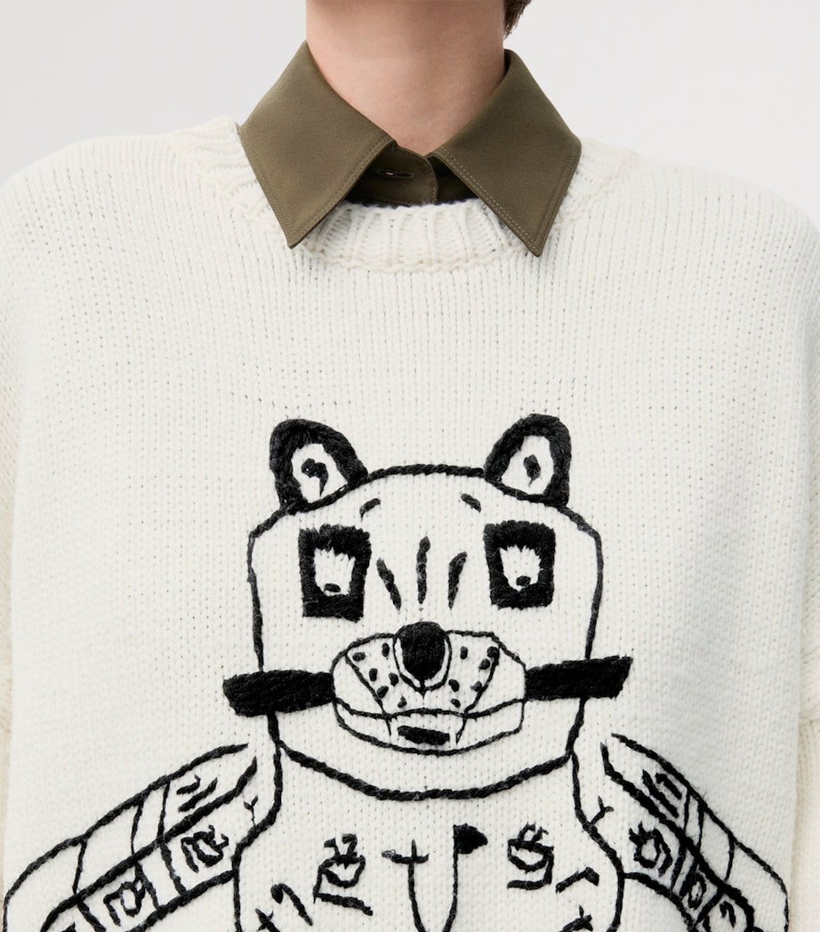 LOEWE Mens x Louis Wain Wool Lucky Cat Sweater White/black Image 8
