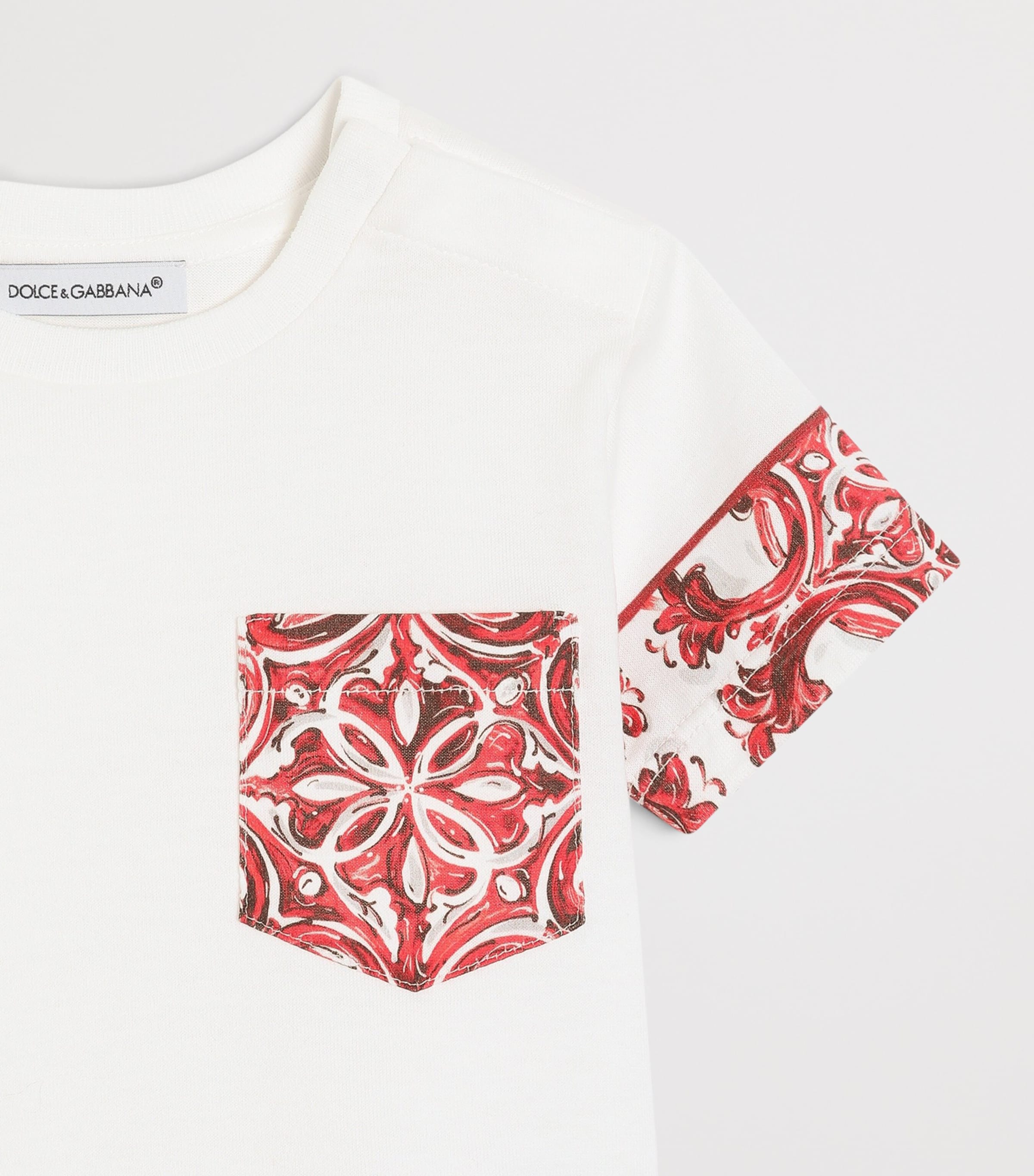 Dolce&Gabbana Kids Cotton Majolica Print T-Shirt (3-30 Months) White Image 3