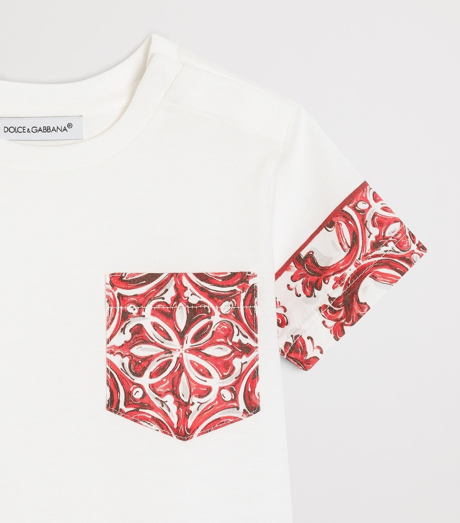 Dolce&Gabbana Kids Cotton Majolica Print T-Shirt (3-30 Months) White Image 3