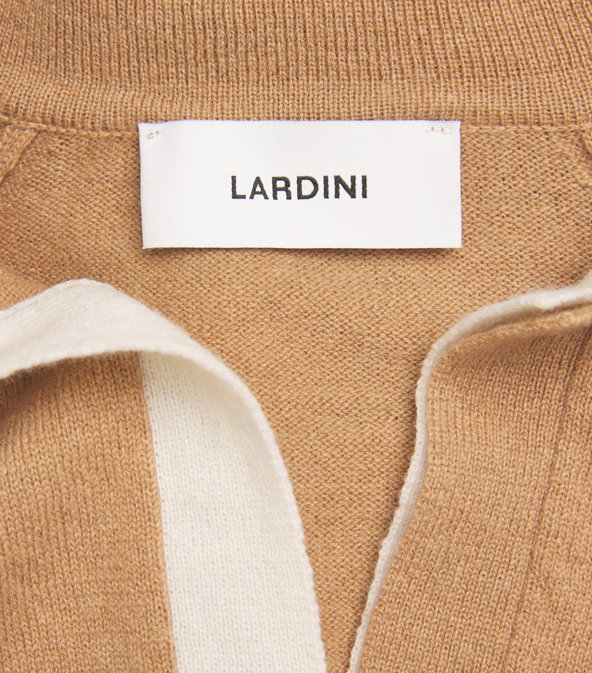 Lardini Mens Virgin Wool-Cashmere Open-Collar Polo Shirt Beige Image 6