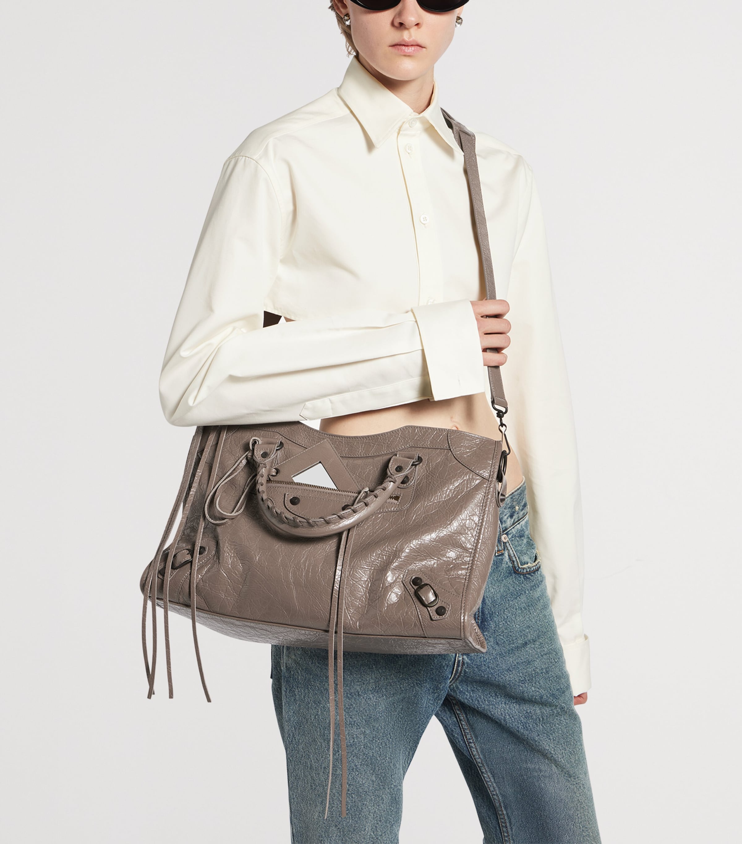 Balenciaga Womens Medium Leather Le City Top-Handle Bag Image 3