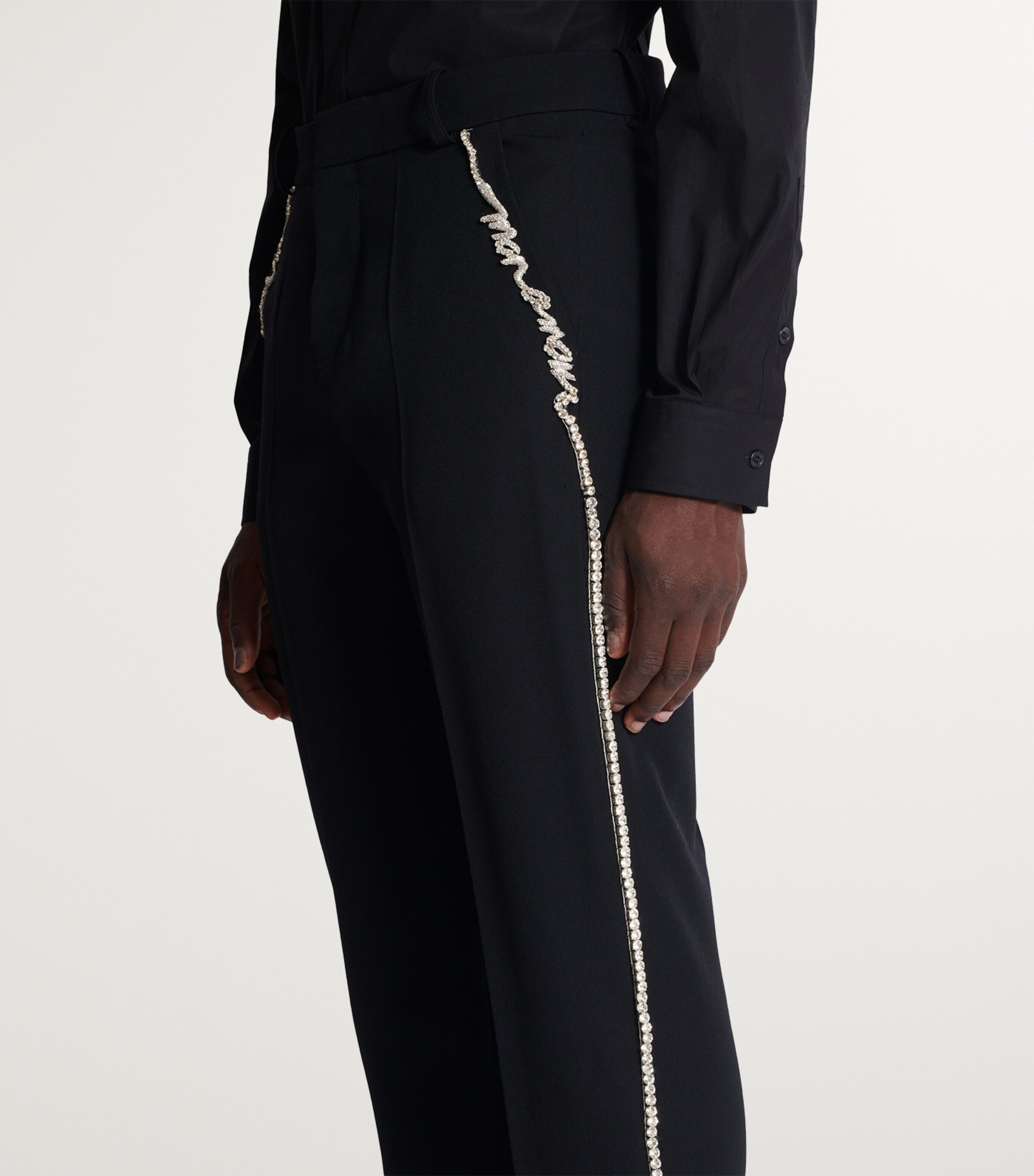 Balmain Mens Wool Embroidered Tailored Trousers Ehv Noir/cristal Image 5
