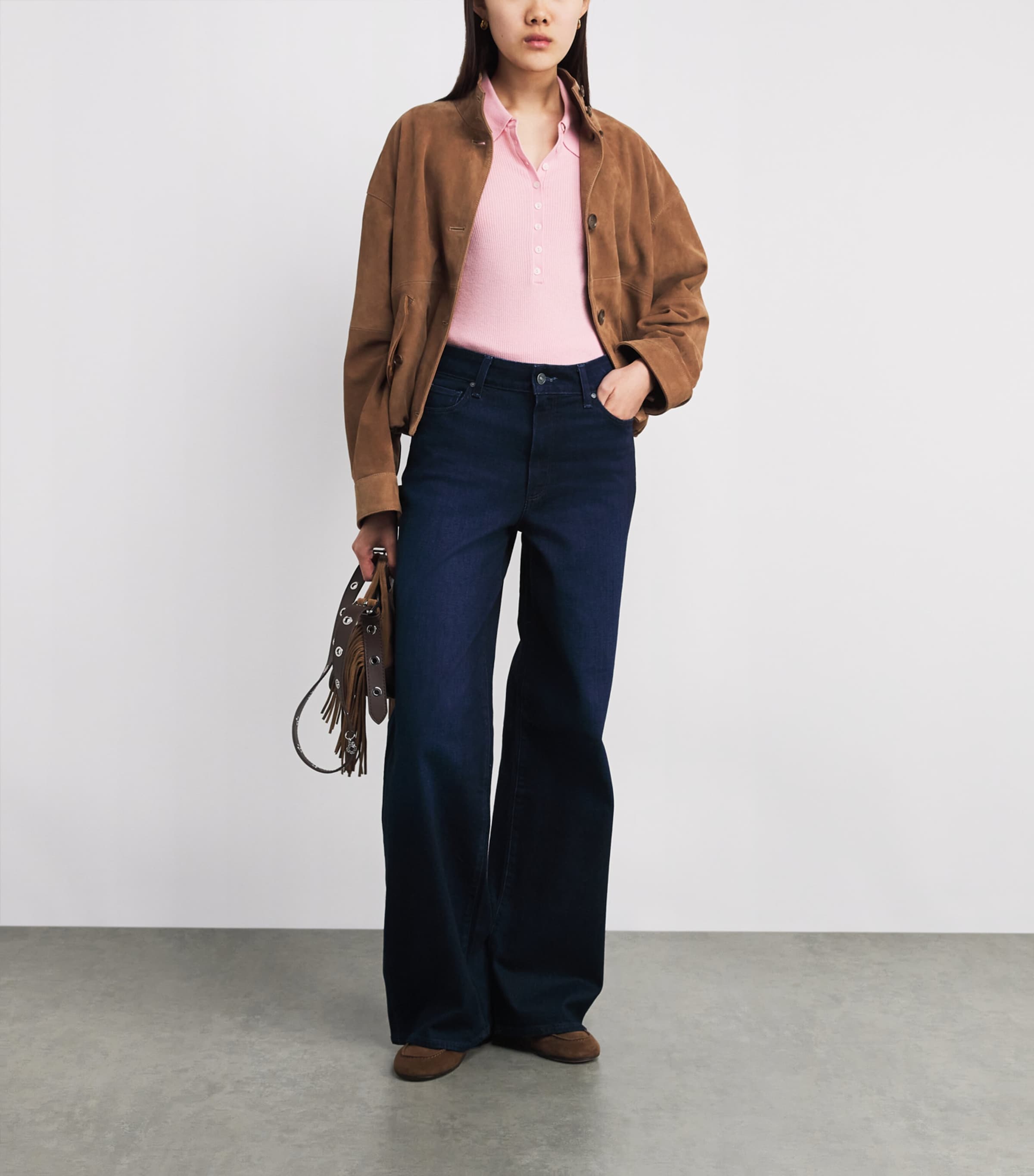 Wool-Silk Ribbed Polo Sweater PINK Image 2