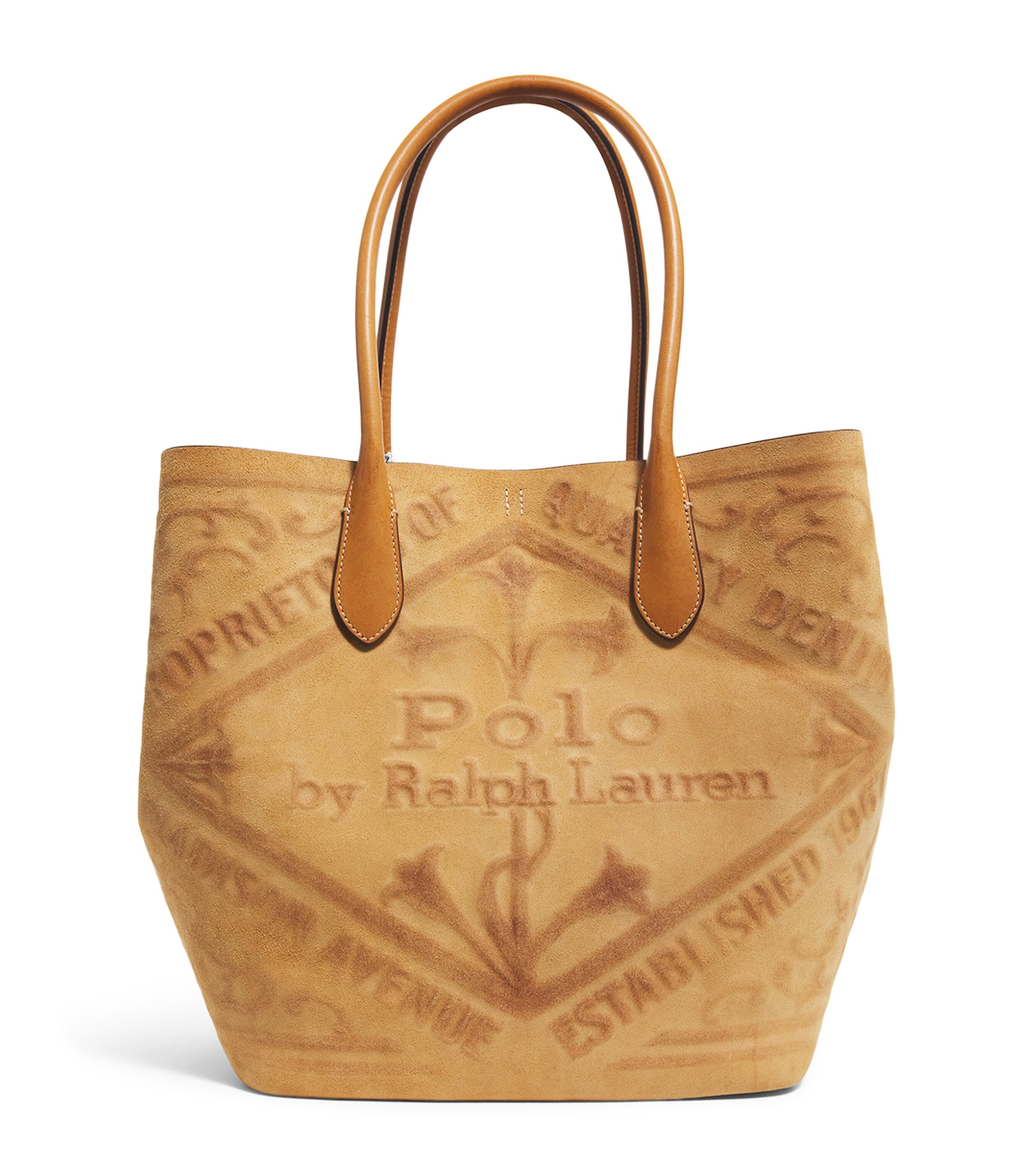 Shop Polo Ralph Lauren Large Leather Embossed Bellport Tote Bag In Brown