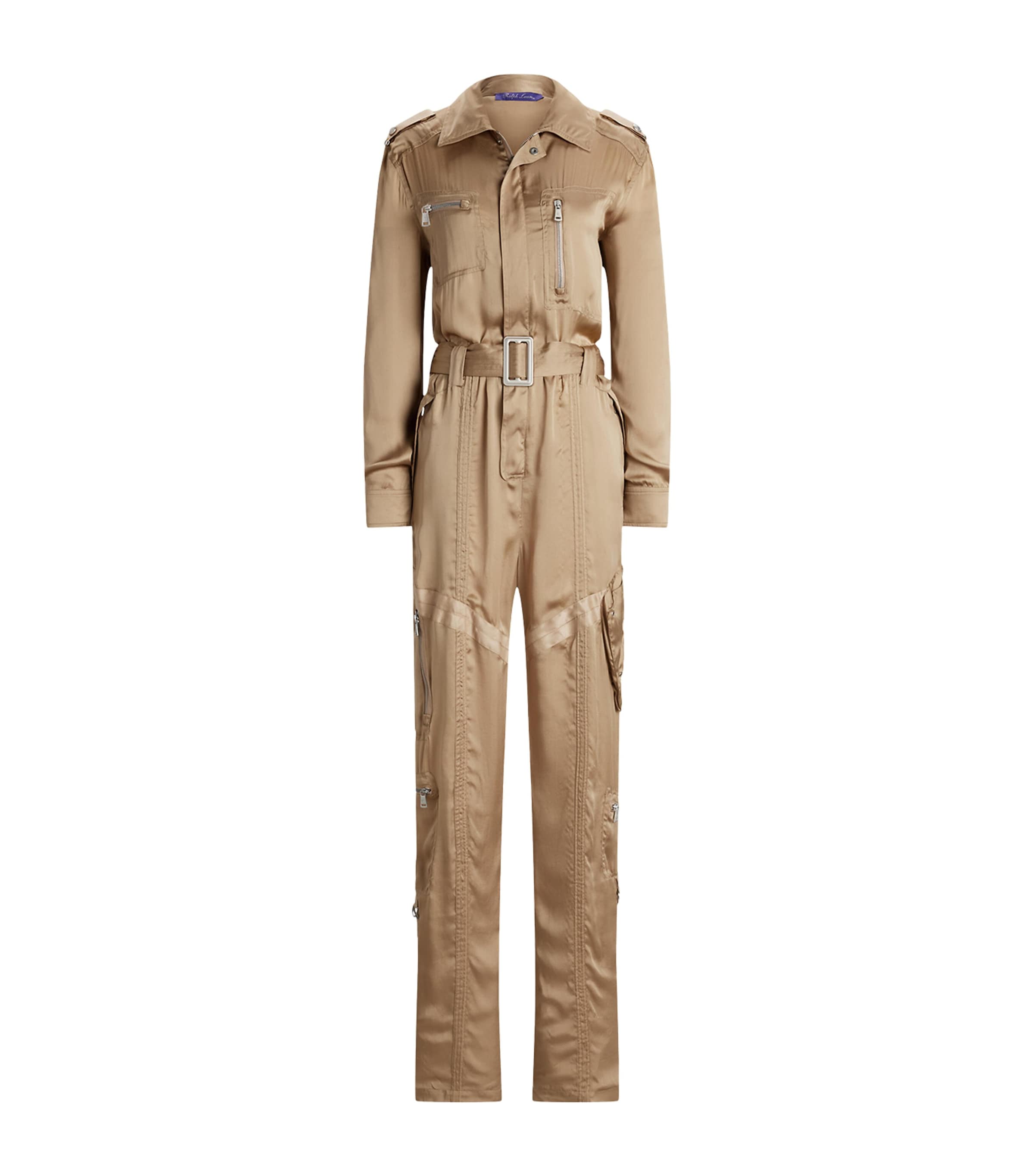 Shop Polo Ralph Lauren Mulberry Silk Gwyneth Jumpsuit In Beige
