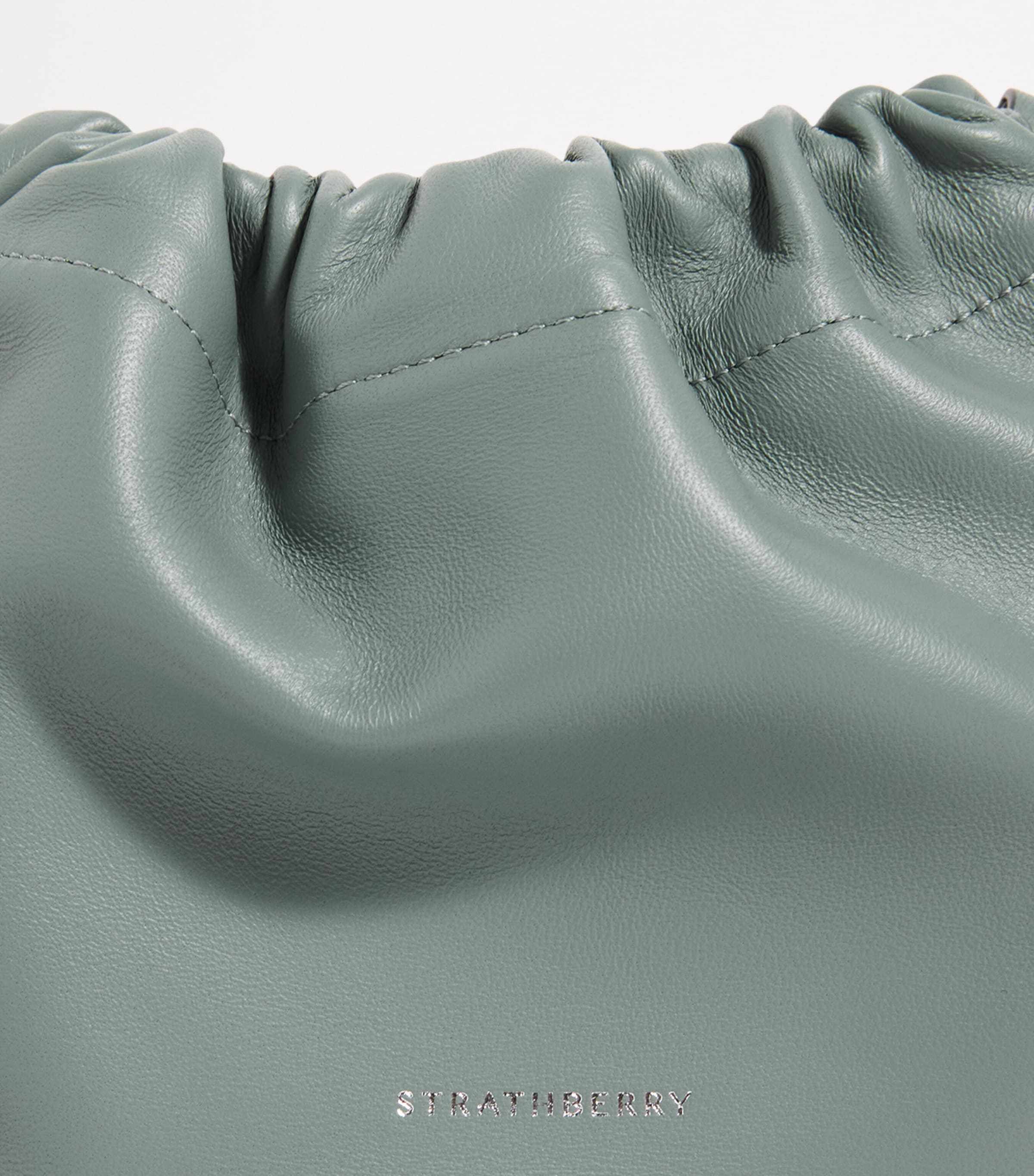 Strathberry Leather Drawstring Charlotte Clutch Bag Stone Blue Image 6