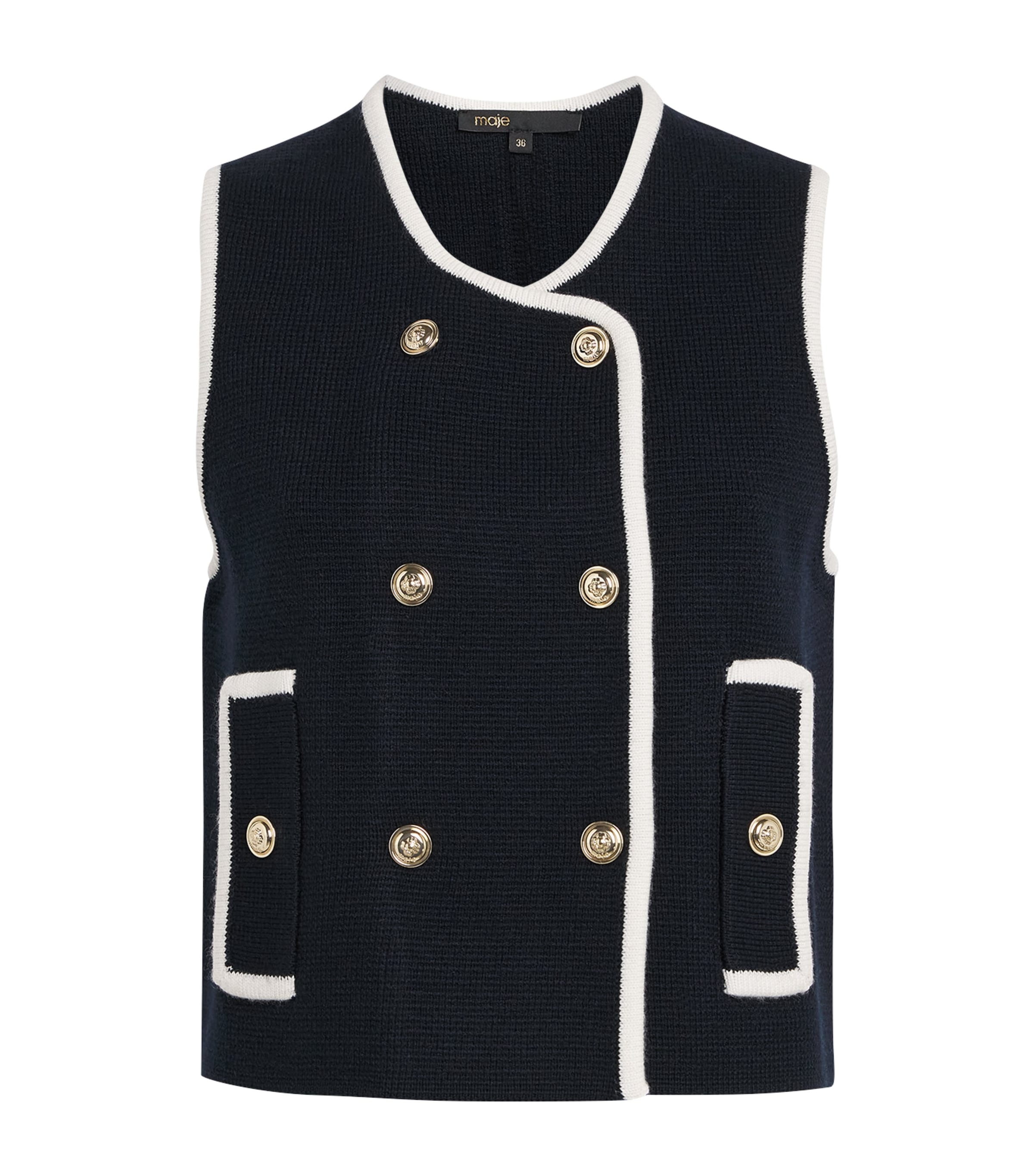Maje Contrast-trim Sleeveless Top In Blue
