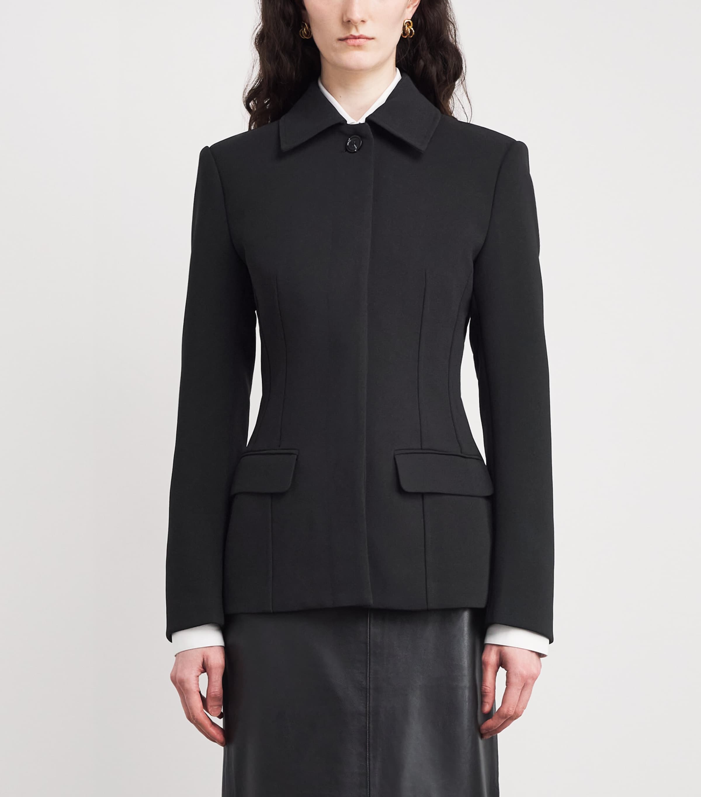 Cinched Collared Jacket 001 BLACK Image 3