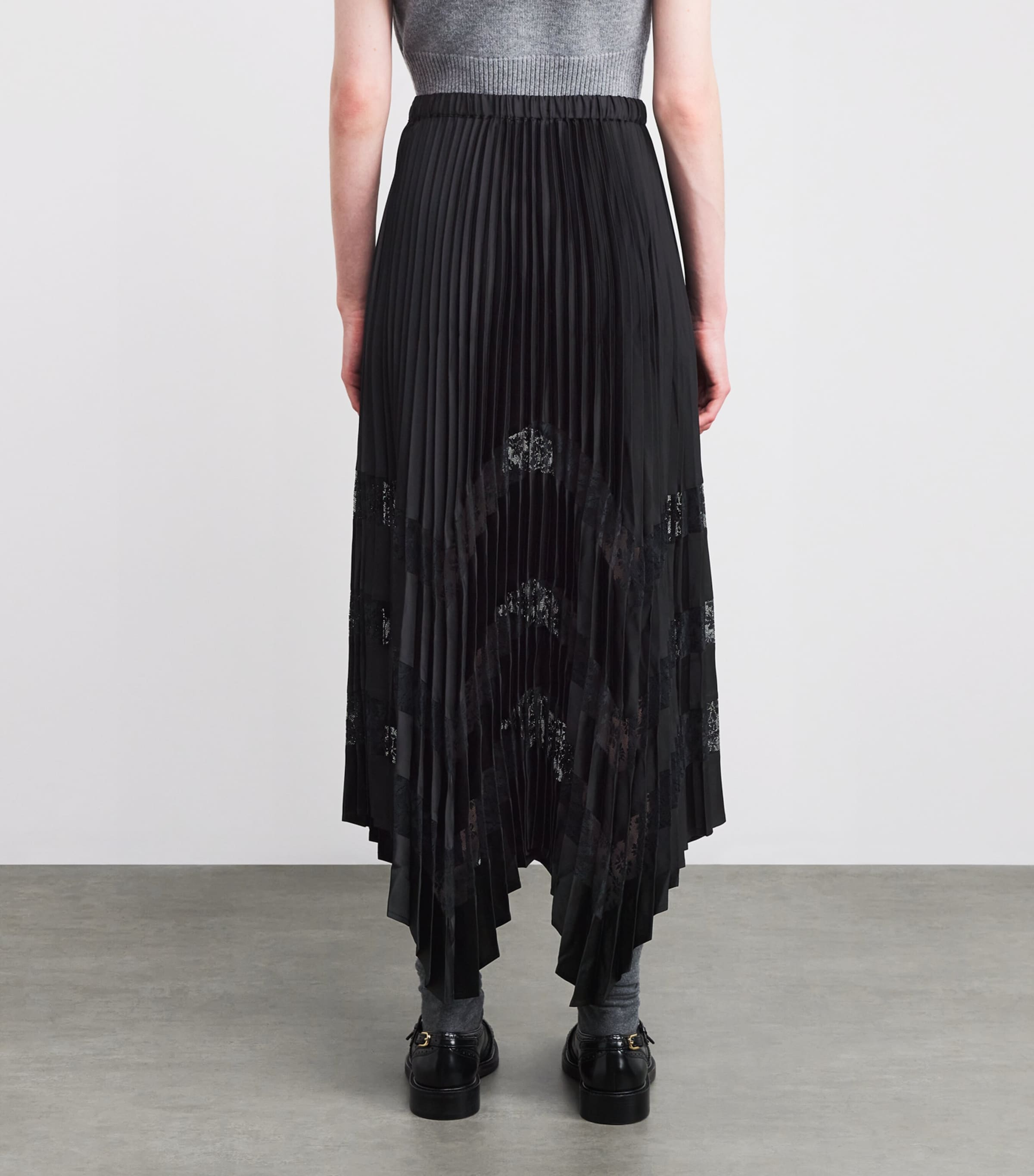 Lace-Trim Pleated Maxi Skirt BLACK Image 4