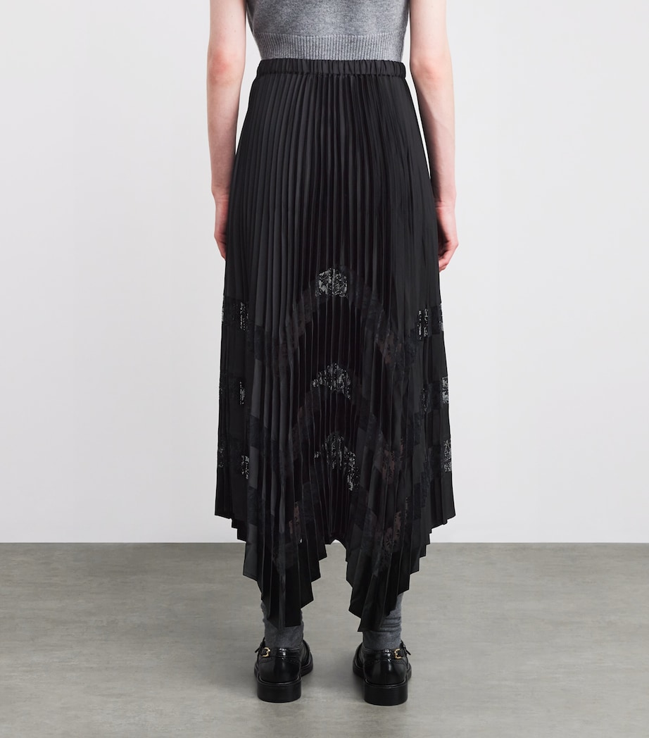 Lace-Trim Pleated Maxi Skirt BLACK Image 4