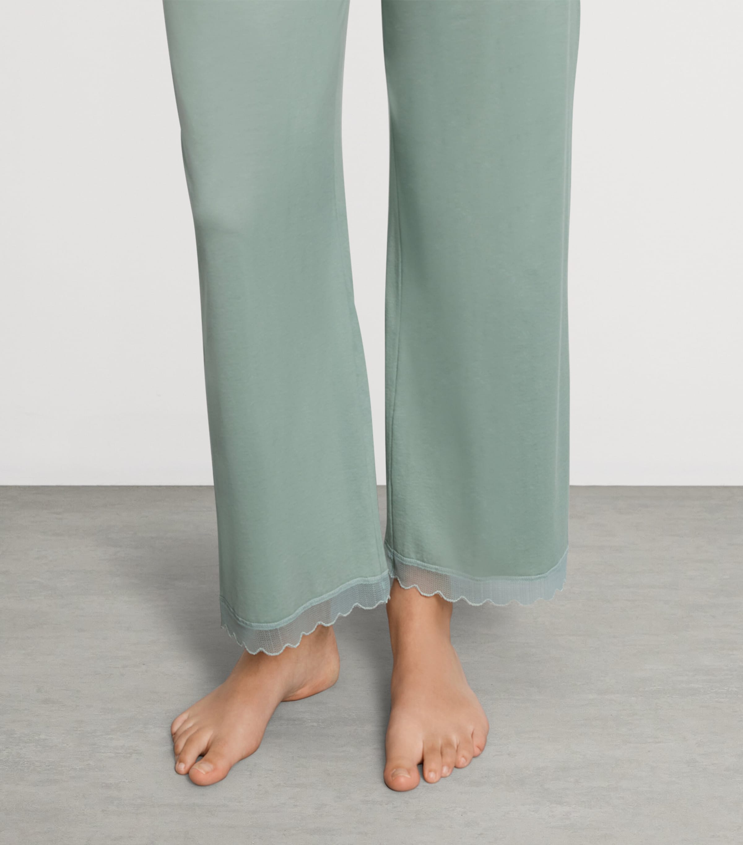 Hanro Womens Cotton Long Inaya Pyjama Set Dark Seafoam Image 6