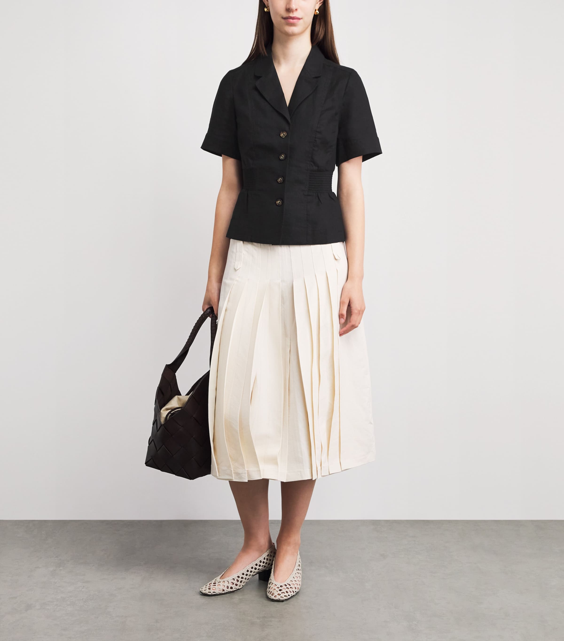 ME+EM Womens Linen-Blend Soft Sculpt Top Black Image 2