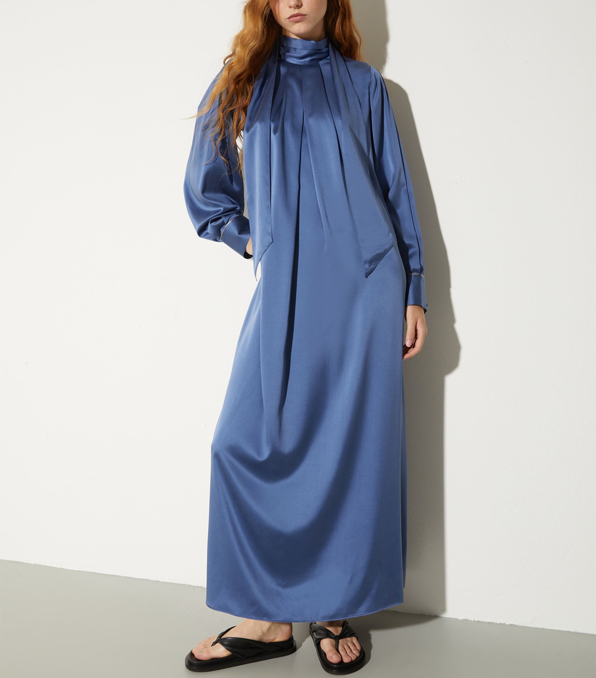 Stretch-Silk Scar-Neck Maxi Dress AVIO Image 2