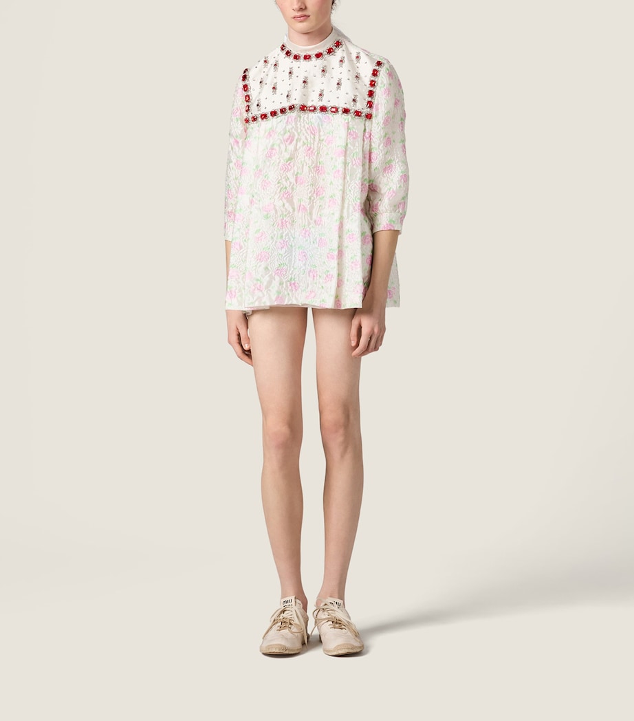 Miu Miu Womens Cloqué Floral Embellished Mini Dress Image 2