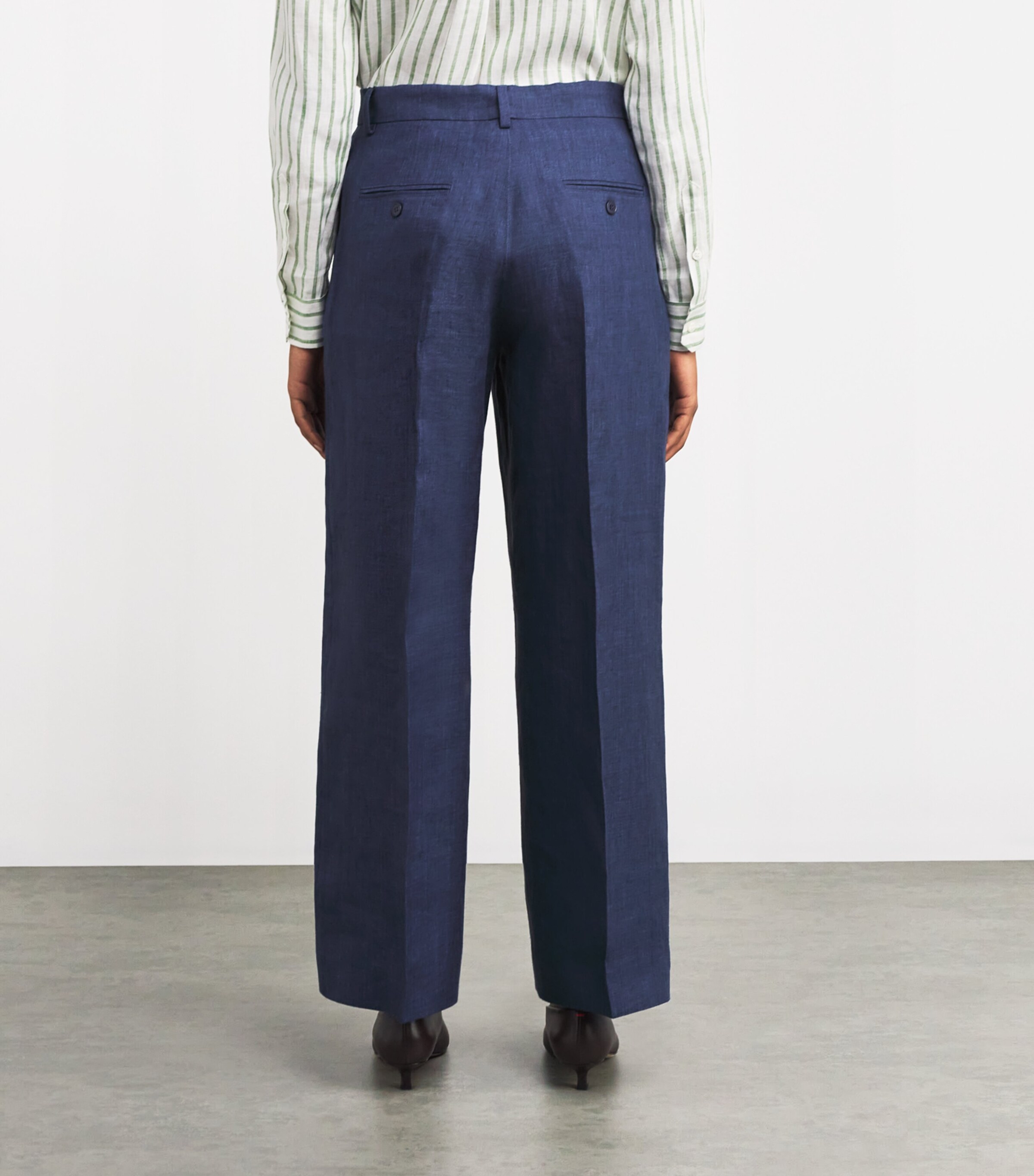 Weekend Max Mara Womens Linen Straight Trousers Navy Image 4