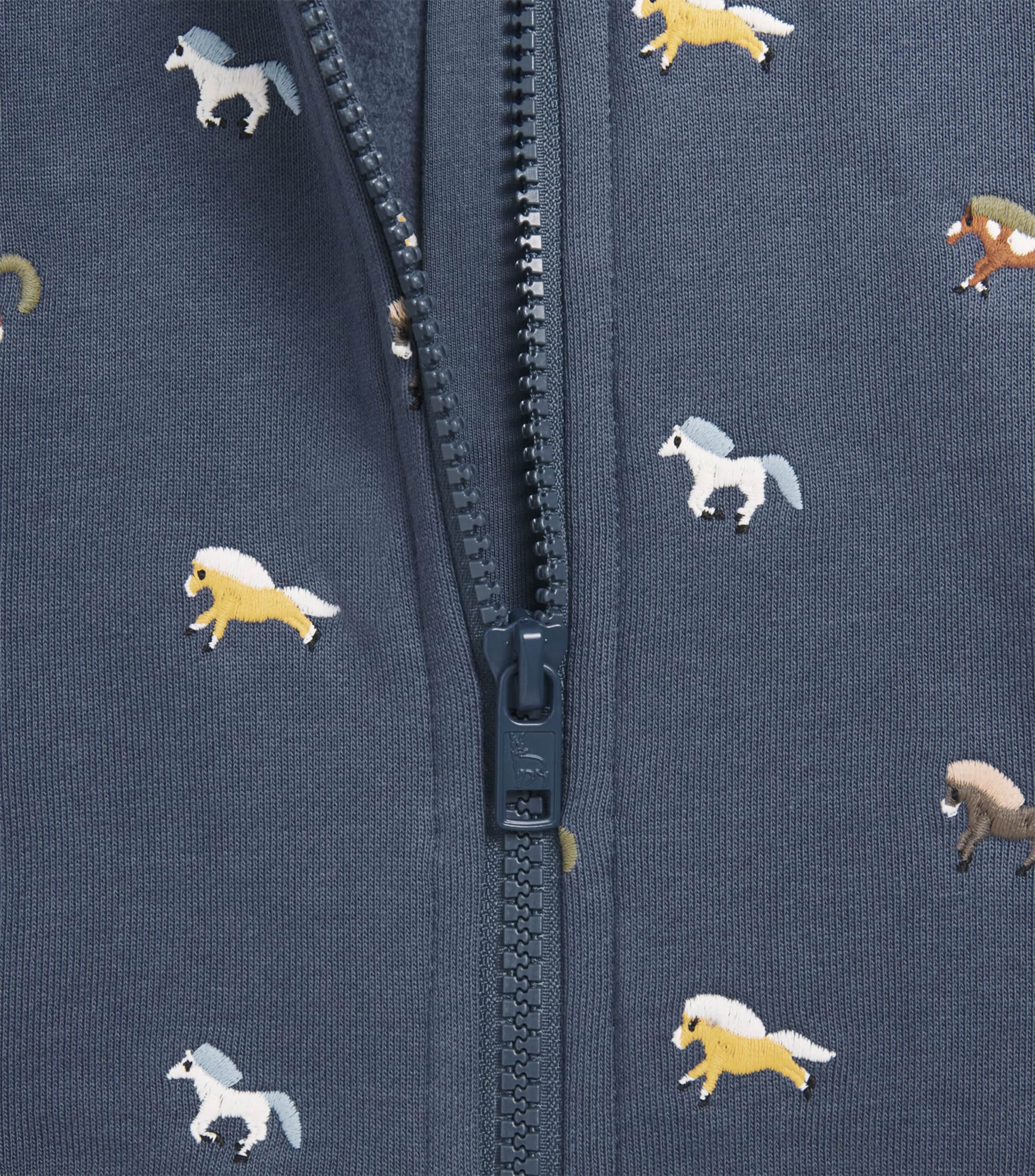 Stella McCartney Kids Cotton Horse Zip-Up Hoodie (6-36 Months) Avio/embroidery Image 3