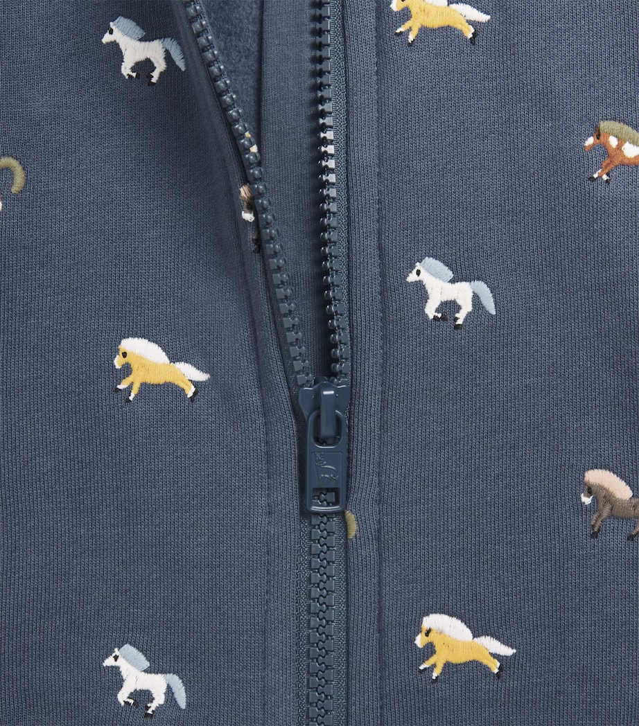 Stella McCartney Kids Cotton Horse Zip-Up Hoodie (6-36 Months) Avio/embroidery Image 3