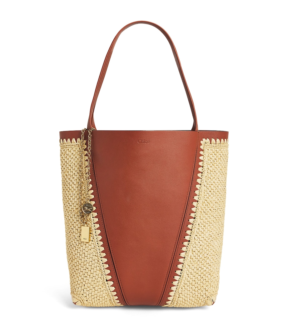 Chloé Medium Raffia-Effect and Leather Spin Tote Bag Clay Brown Image 1