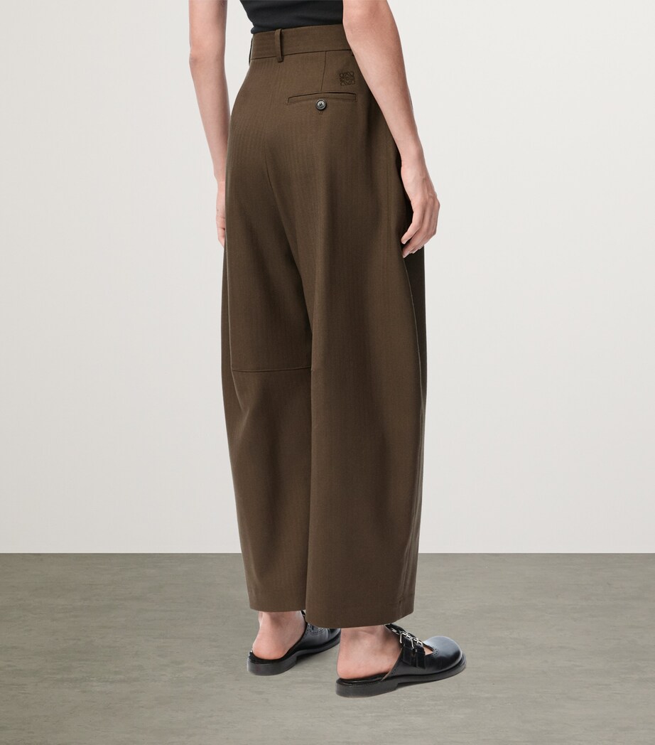 LOEWE Womens Wool-Blend Barrel Trousers Khaki Green Image 4