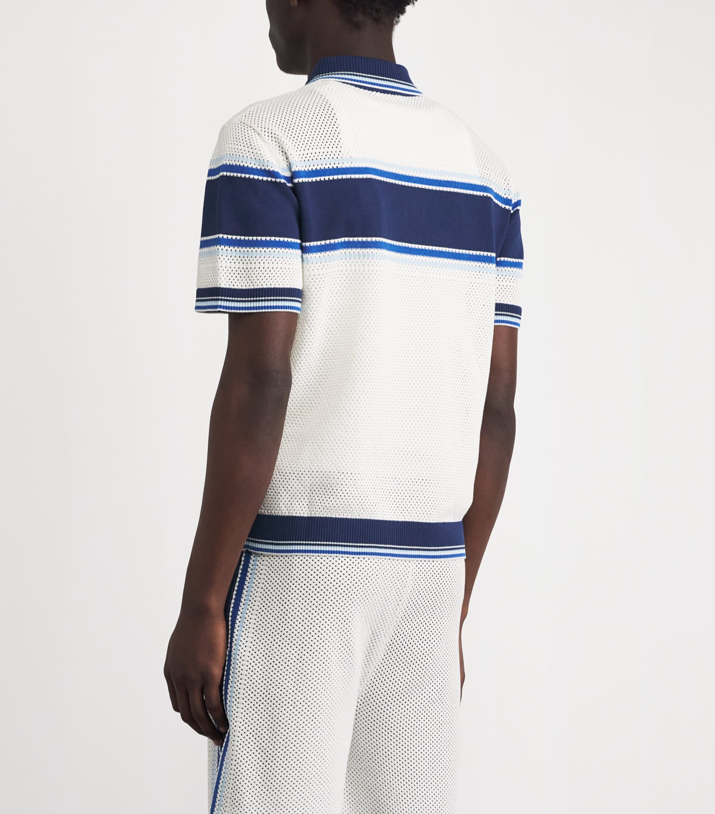 Casablanca Mens Mesh Stripe Polo Shirt White / Blue Image 5