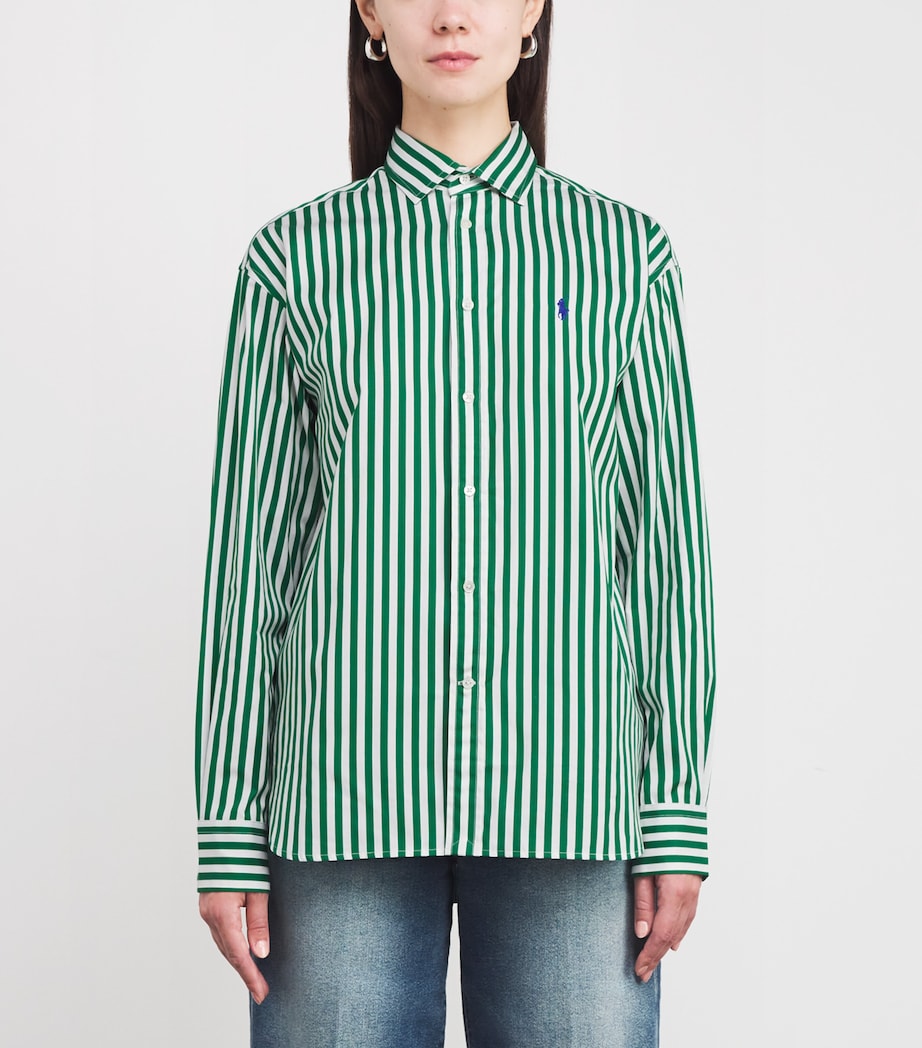 Cotton Oxford Stripe Shirt 1323D GREEN GRSS/WHT Image 3
