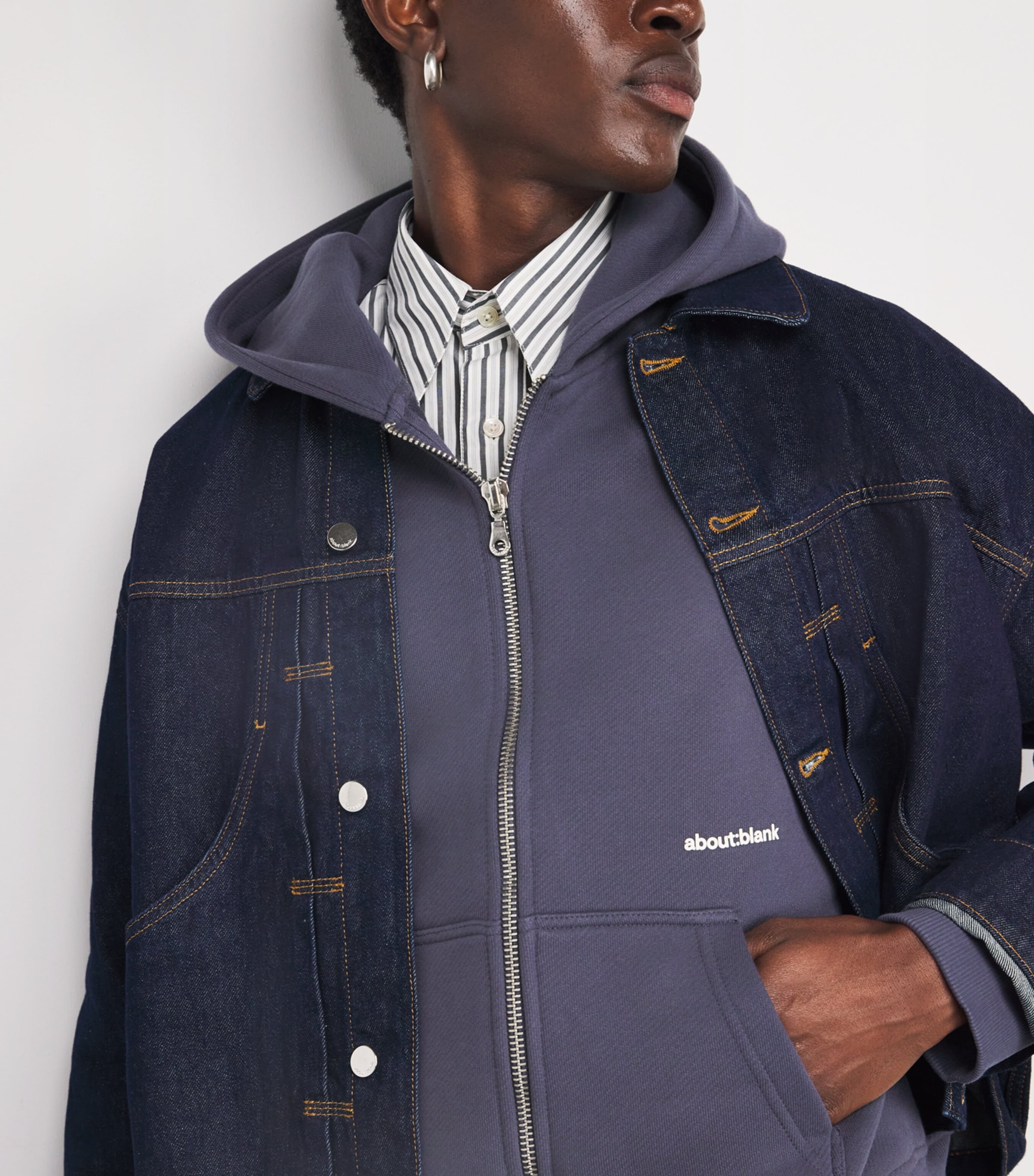 Cotton Logo Zip-Up Hoodie SMOKE BLUE/ECRU Image 6