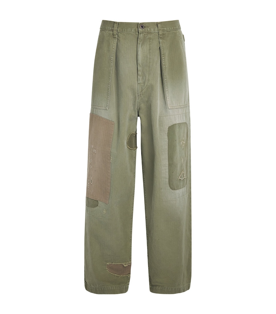 Kapital Mens Fatigue Herringbone Baggie Jeans Khaki Image 1