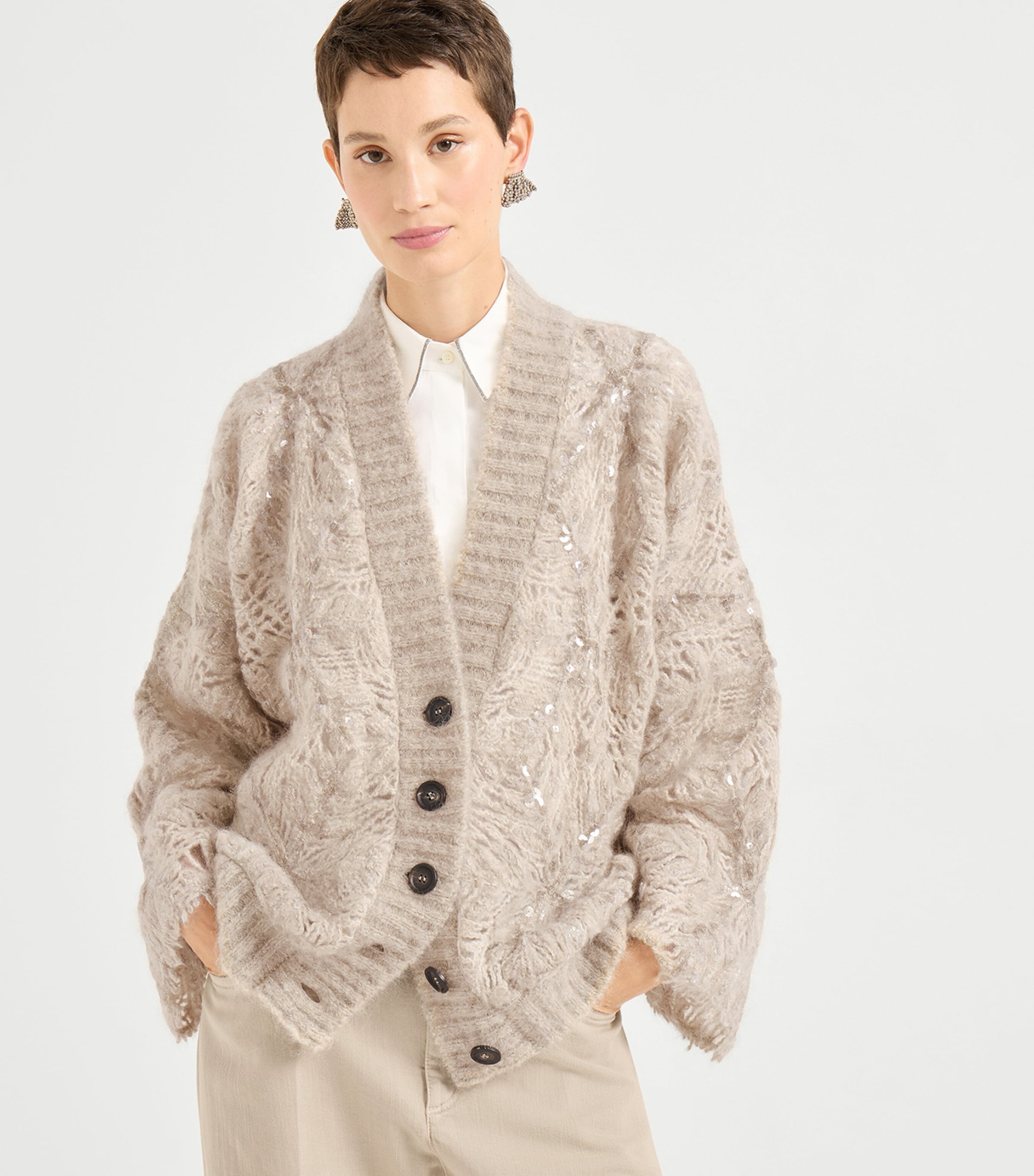 Mohair-Wool-Blend Embroidered Frosty Cardigan CZD64 Image 2