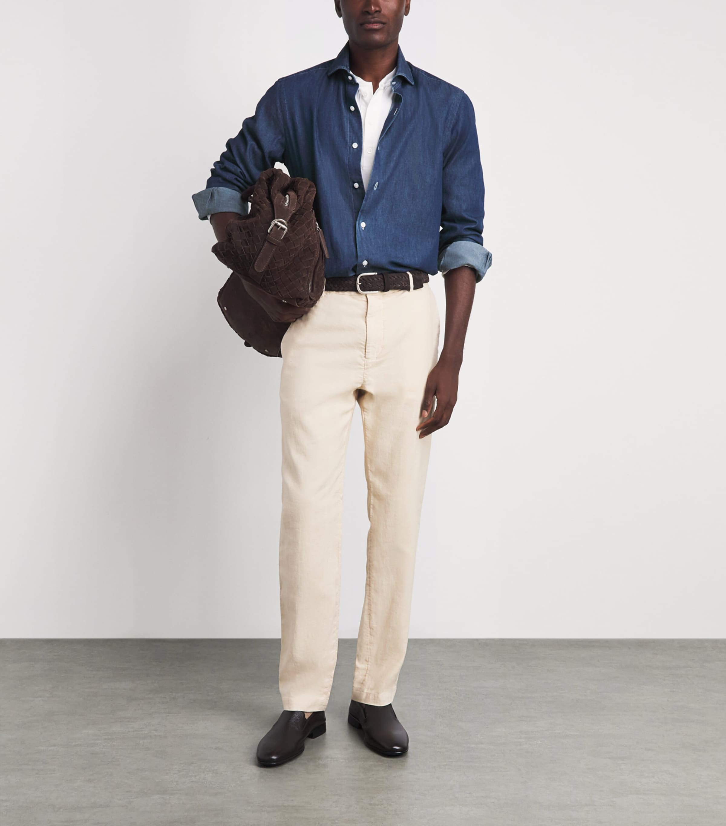 Barba Napoli Mens Slim Denim Shirt Navy Image 2