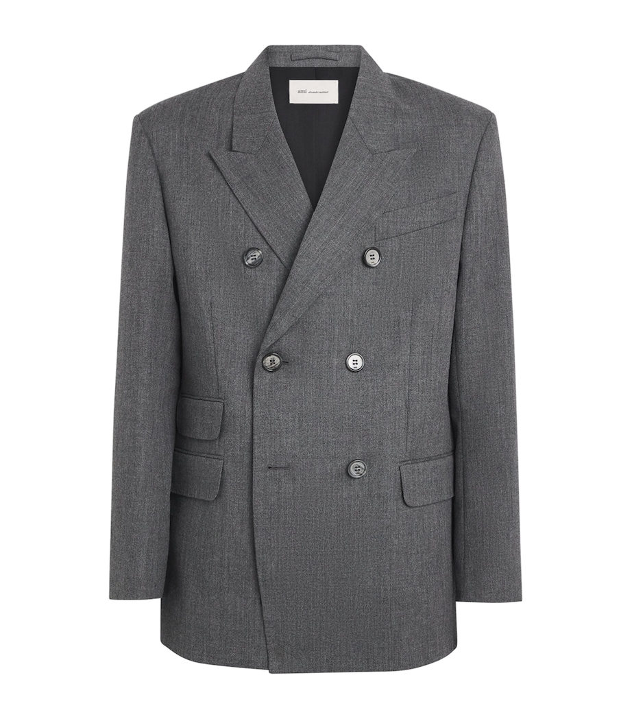 AMI Paris Mens Wool Double-Breasted Blazer Gris Carbone Image 1