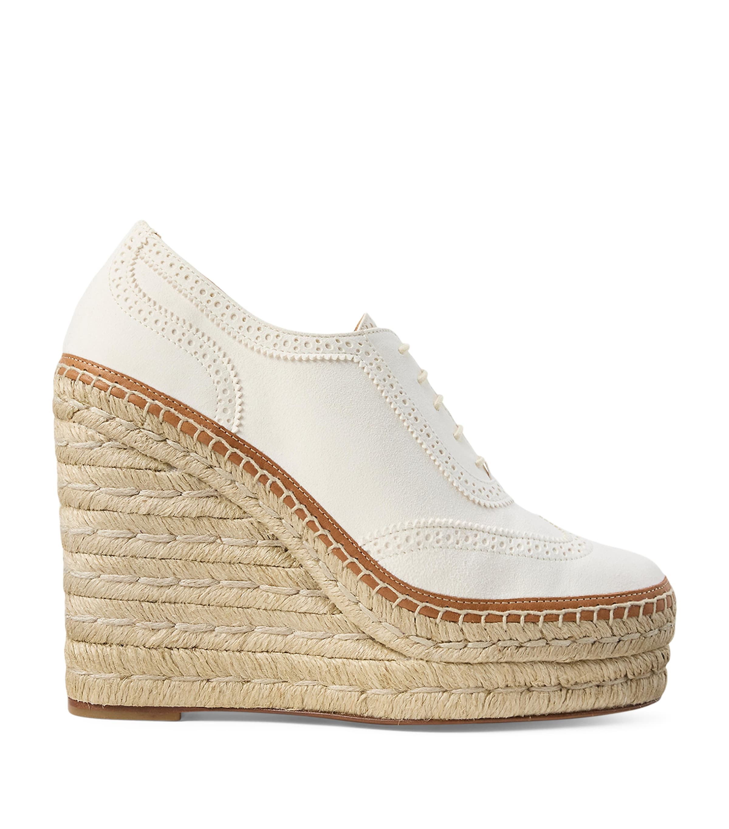 Ralph Lauren Leather Barlowe Wedge Espadrilles 110 In White