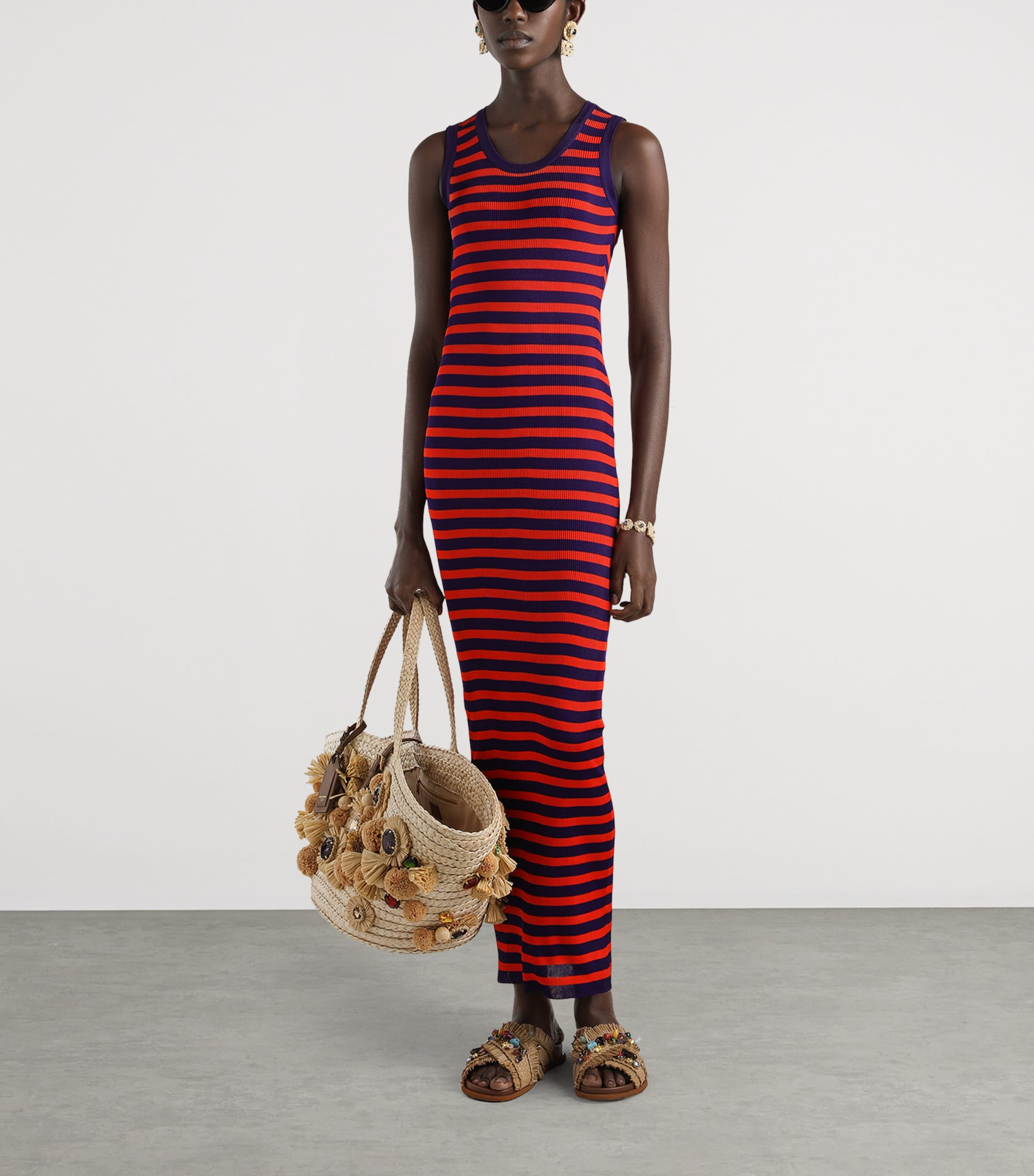 Rib-Knit Stripe Maxi Dress F4524-VIOLA/ROSSO Image 2