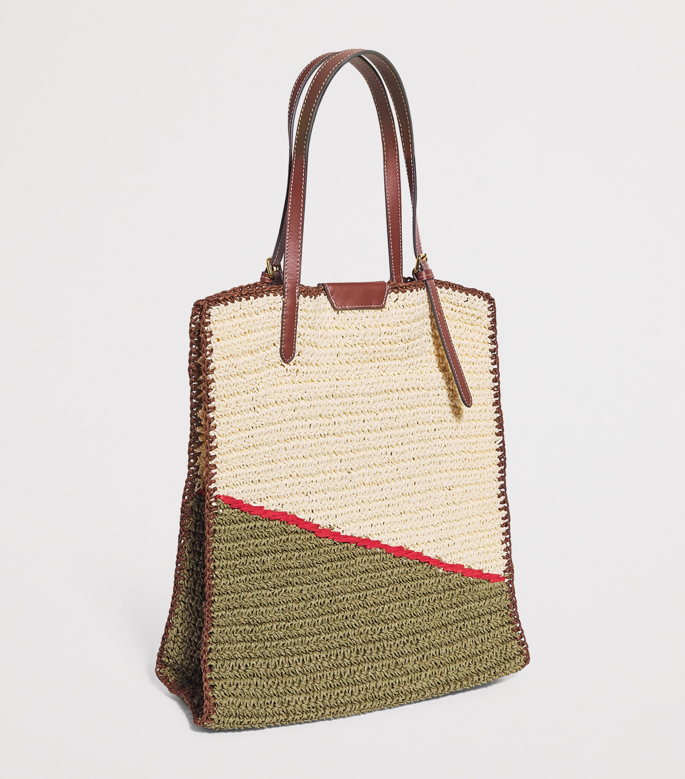 Anya Hindmarch Large Leather-Raffia Olives Tote Bag Chalk Paper Raffia Image 3