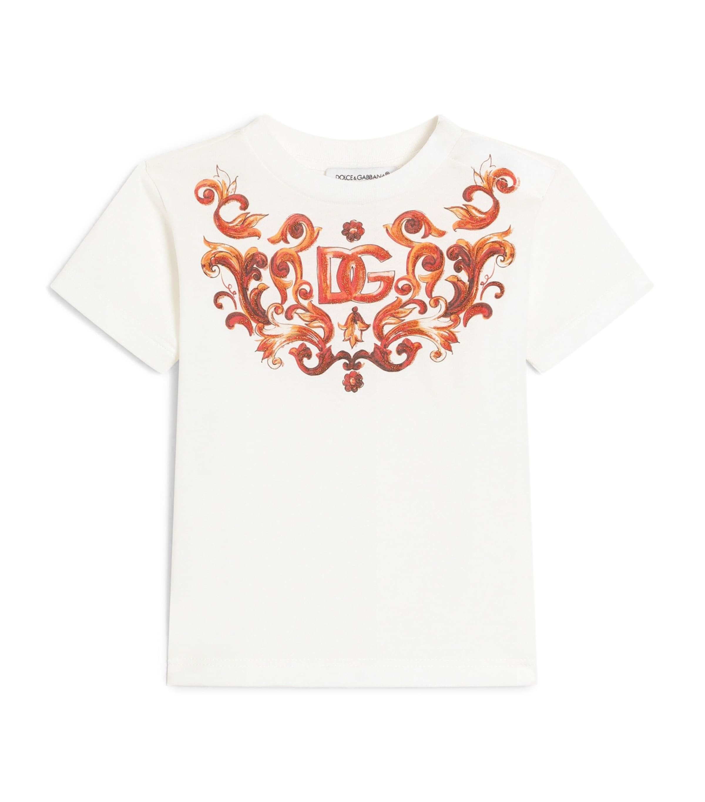 Dolce&Gabbana Kids Majolica Print Glitter T-Shirt (3-30 Months) White Image 1