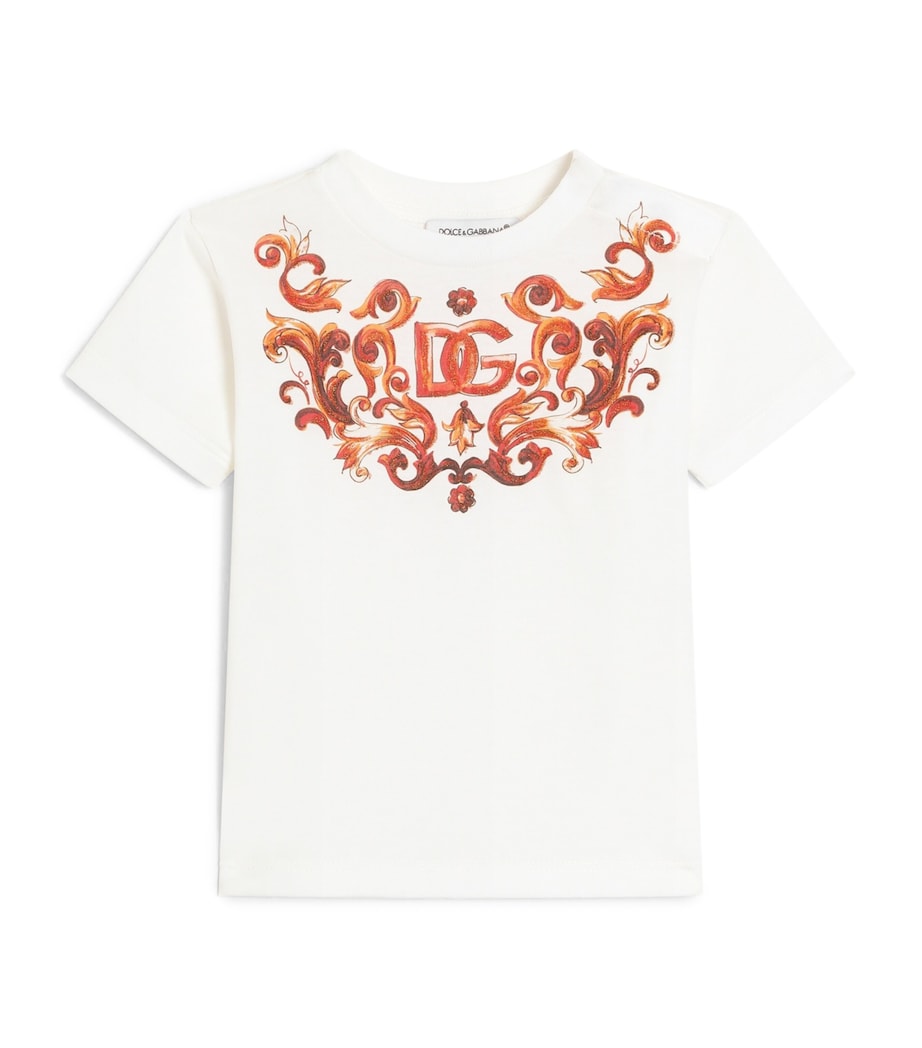Dolce&Gabbana Kids Majolica Print Glitter T-Shirt (3-30 Months) White Image 1