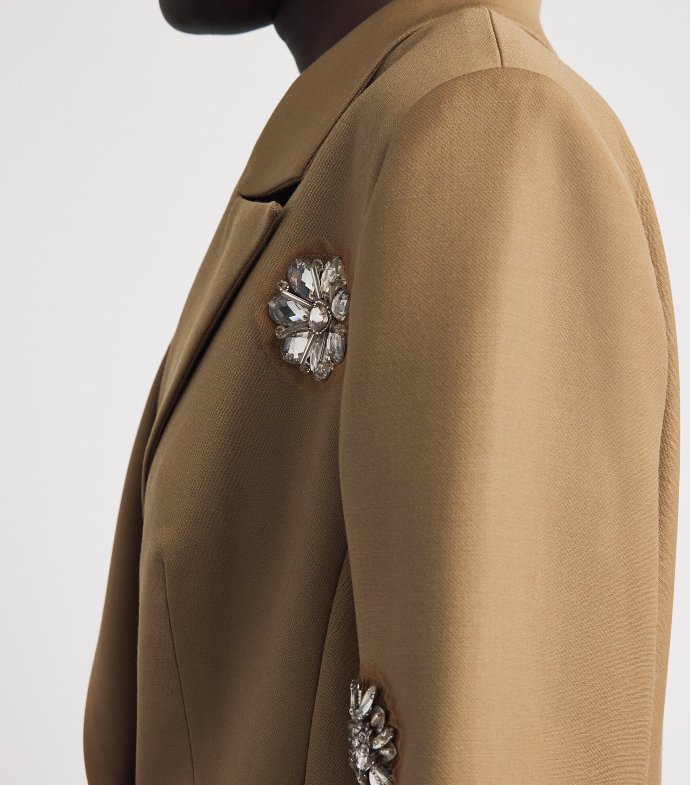 Huishan Zhang Womens Wool Embellished Joanne Blazer Dark Camel Image 3