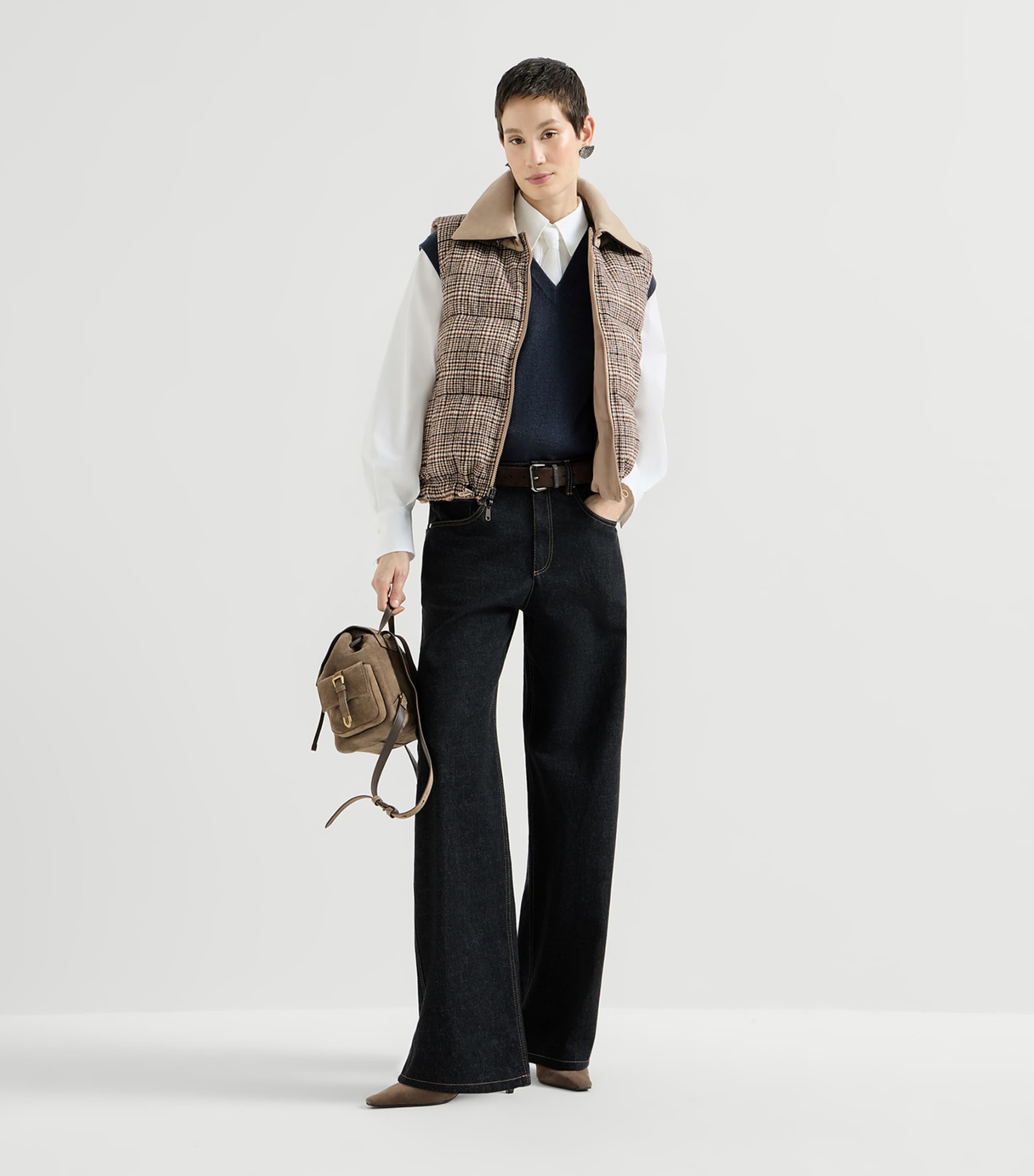 Brunello Cucinelli Womens Cotton-Linen Reversible Gilet Tobacco Image 3