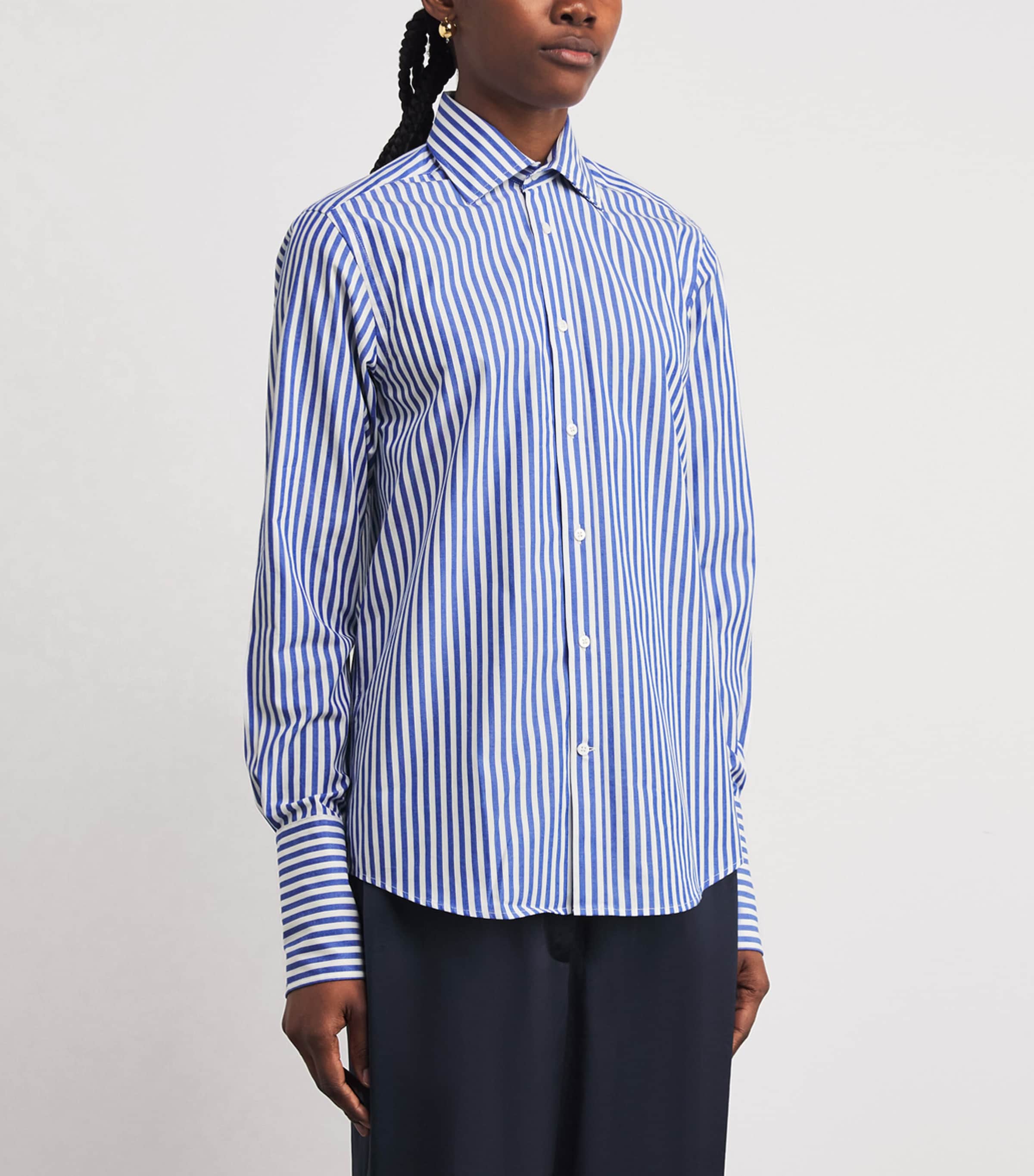 Cotton Poplin Boyfriend Shirt ROYAL BLUE STRIPE Image 3