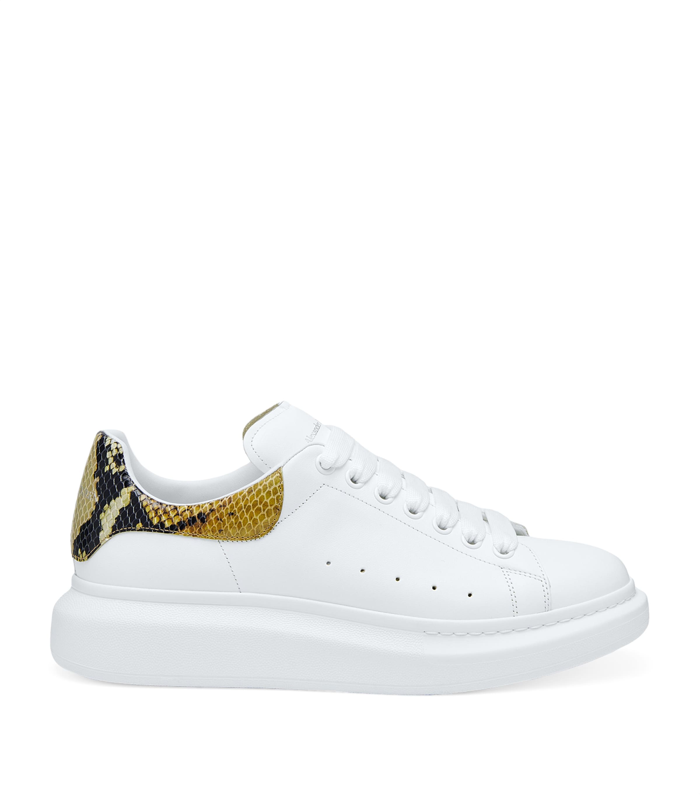 Alexander Mcqueen White Oversize Sneakers With Snake Print On The Heel In Leather Man