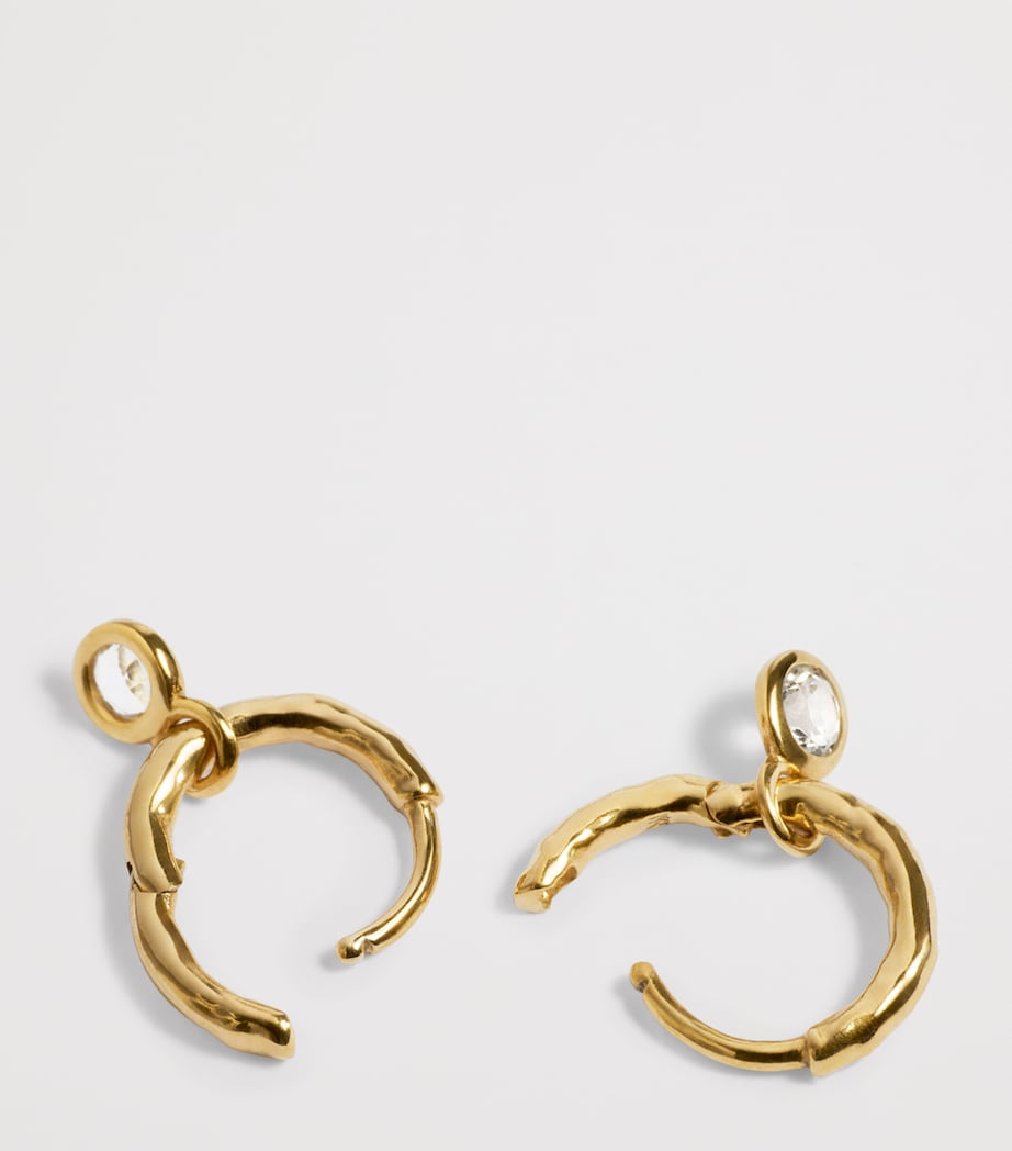Monica Vinader Gold Vermeil and White Topaz April Birthstone Huggie Earrings Clear Image 7