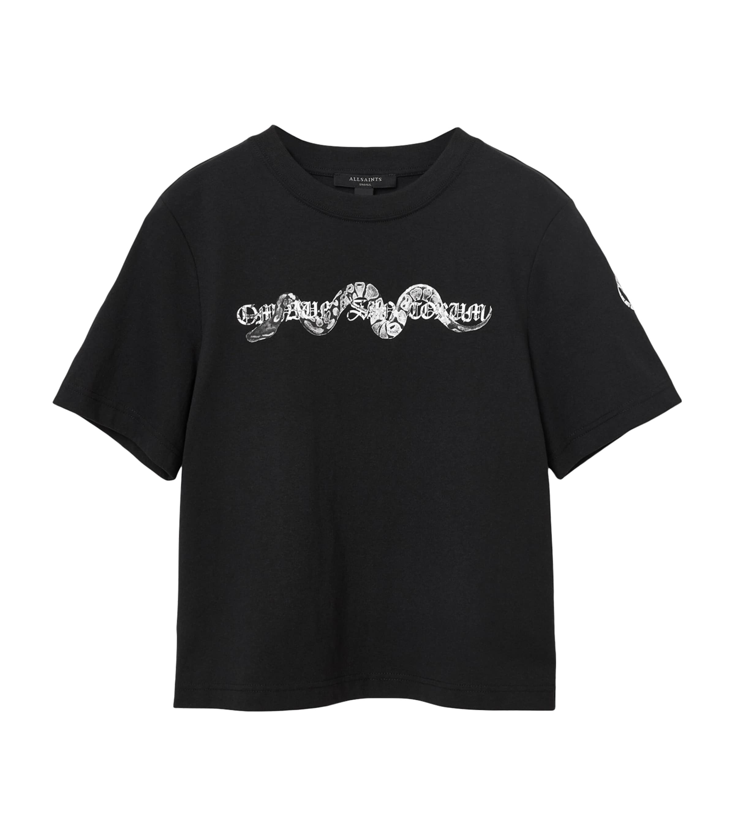 Allsaints Womens Black Lisa Vena Graphic-print Short-sleeve Cotton T-shirt In Black
