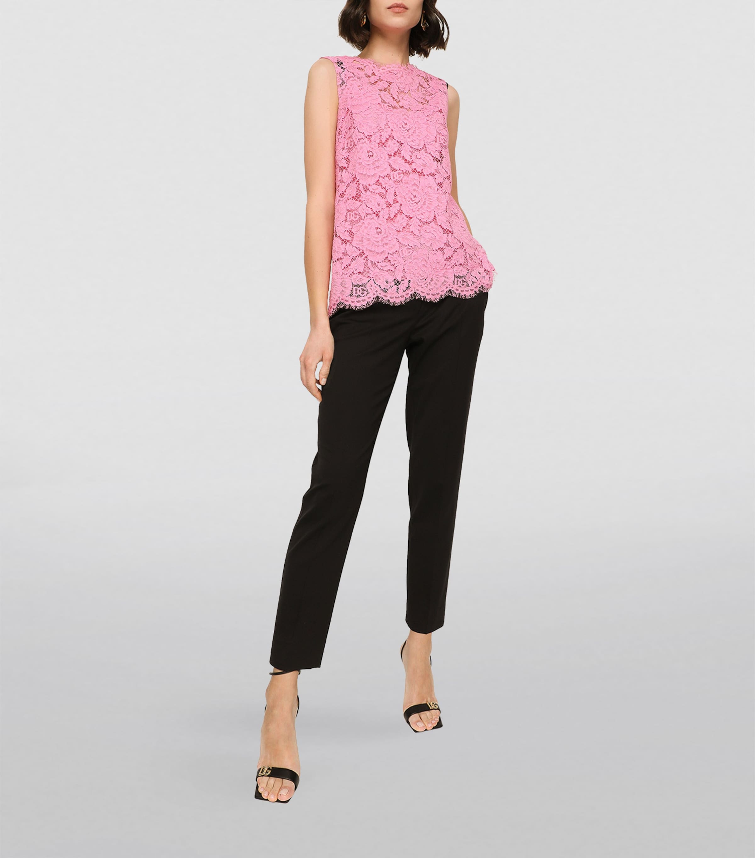 Dolce&Gabbana Womens Lace Floral Sleeveless Top Pink Image 2