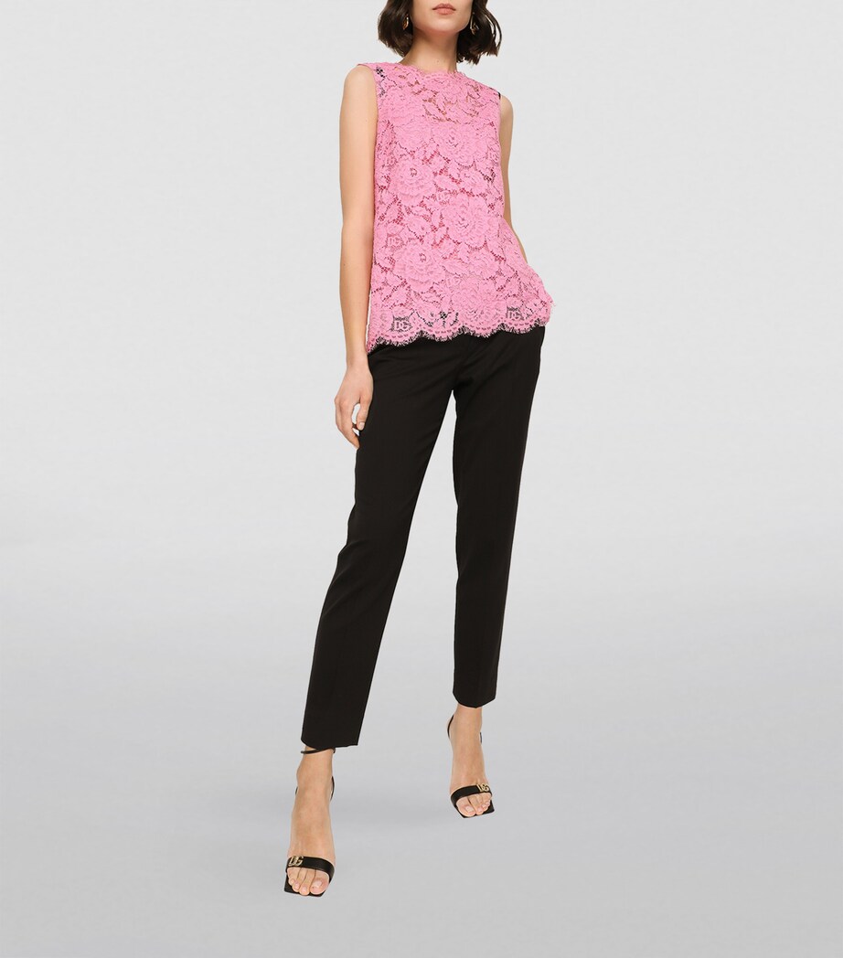 Dolce&Gabbana Womens Lace Floral Sleeveless Top Pink Image 2