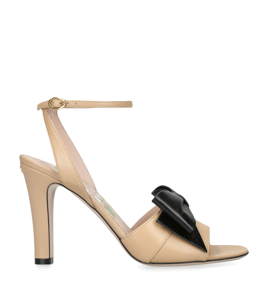 Valentino Garavani Leather Bow-Detail Bowow Heeled Sandals 95 Silver Image 1