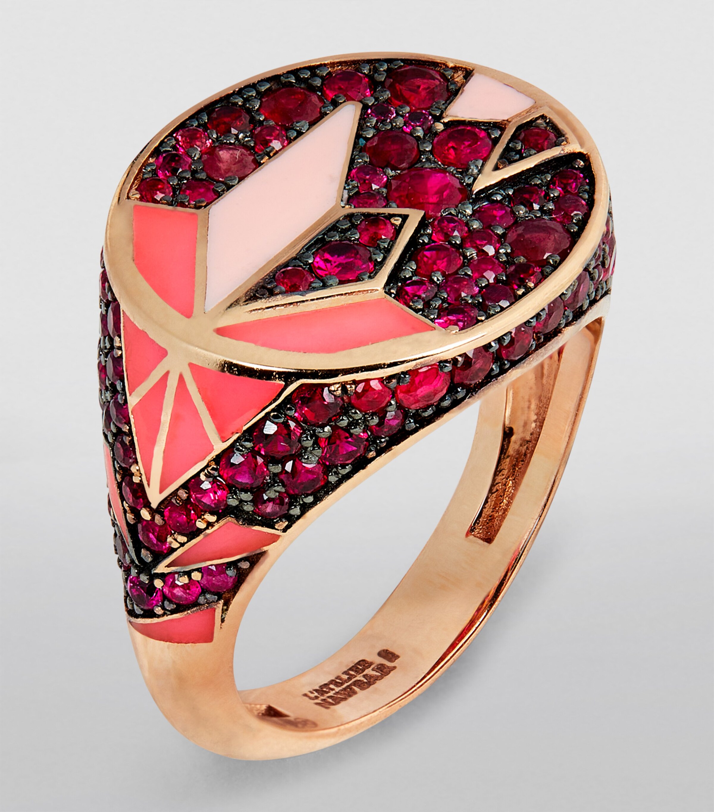 L'ATELIER NAWBAR Rose Gold and Ruby Fragments of Us Pinky Ring (Size 42) Pink Image 2