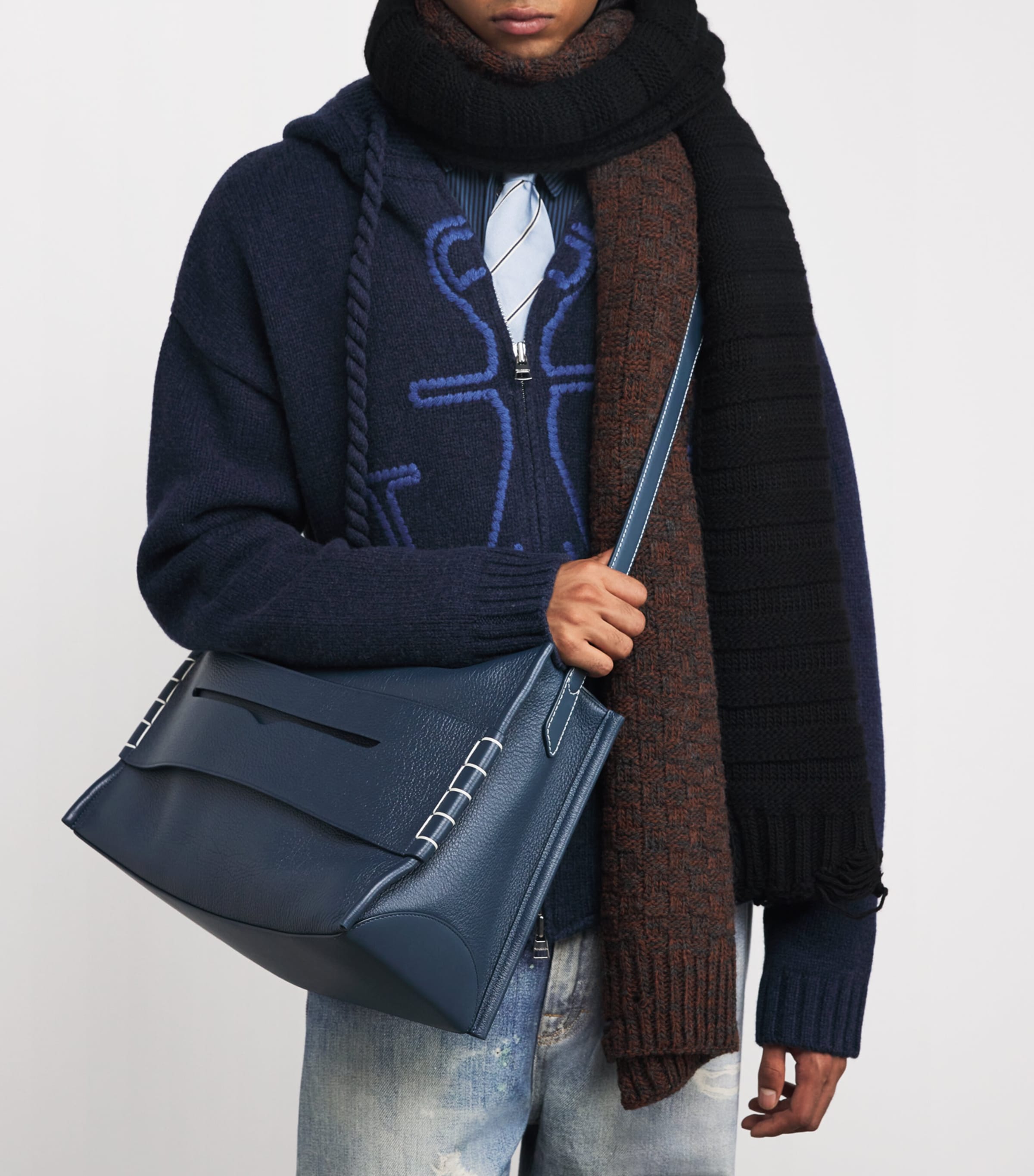 JW Anderson Leather Loafer Messenger Bag Denim Blue Image 2