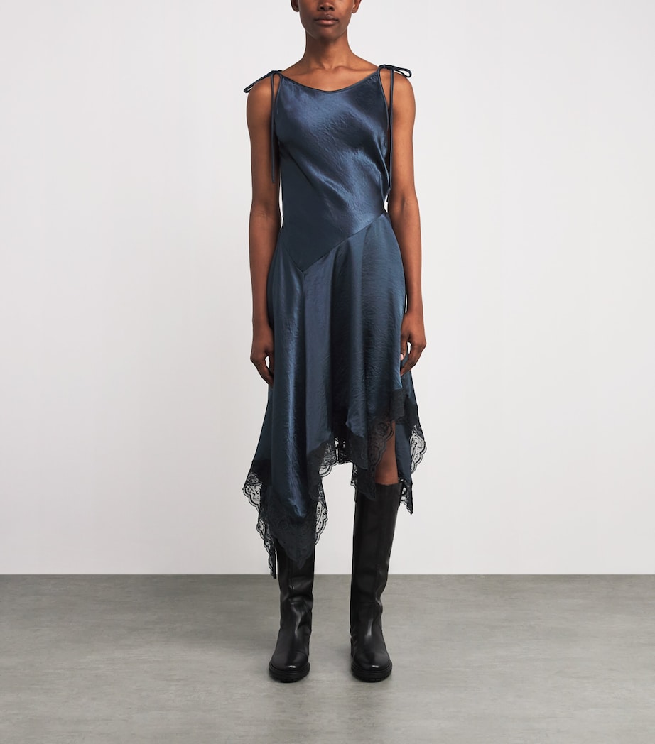 Satin Lace-Trim Midi Dress PETROL BLUE Image 3